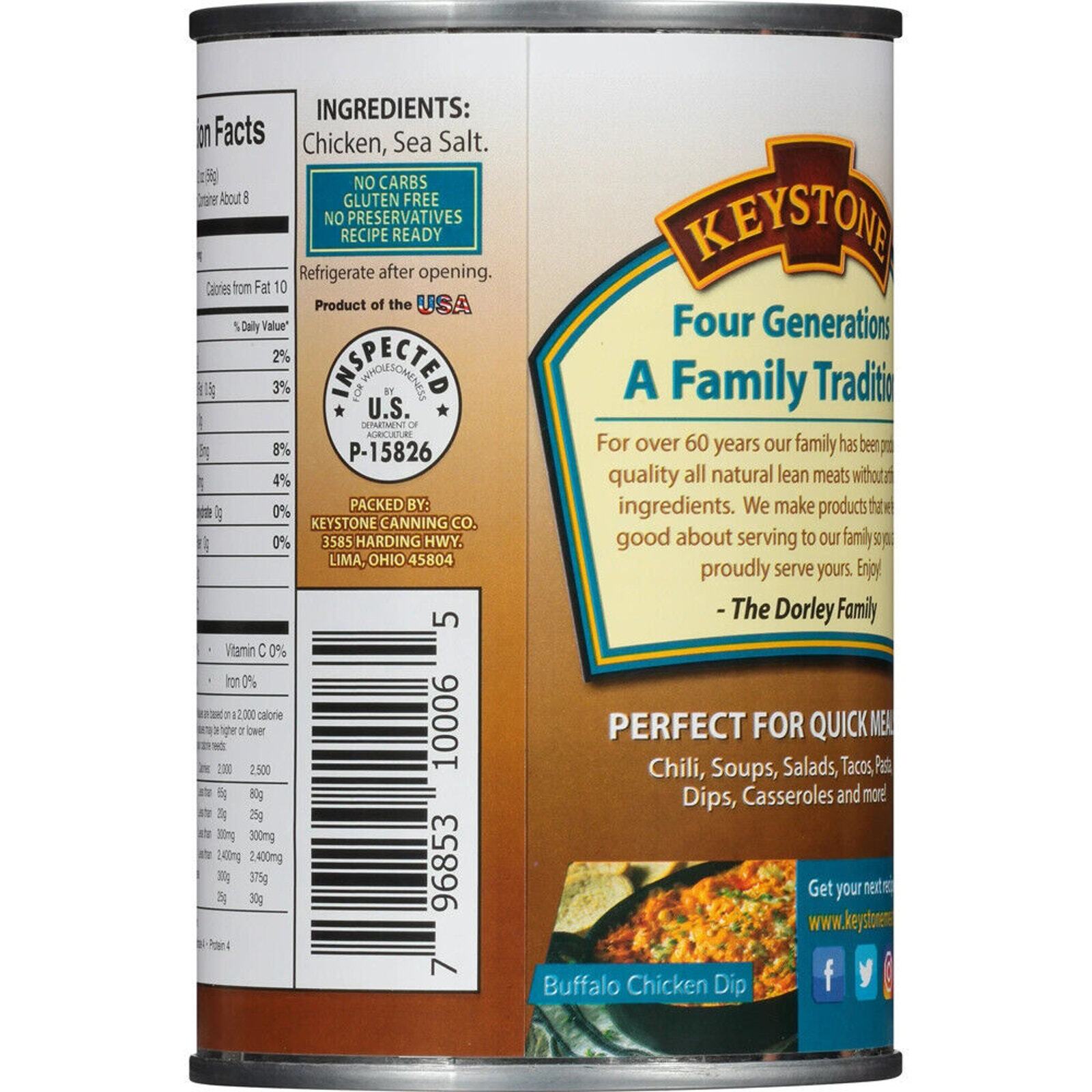 6 Pack Keystone All Natural Lean Meats Chicken Fully Cooked 14.5 oz Cans Canned