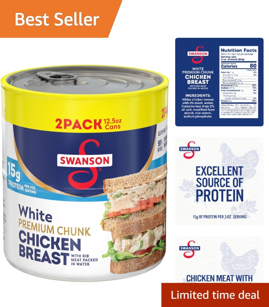 Canned Swanson White Chunk Chicken Breast, 12.5 oz, Pack of 2 – No MSG, Fat-Free