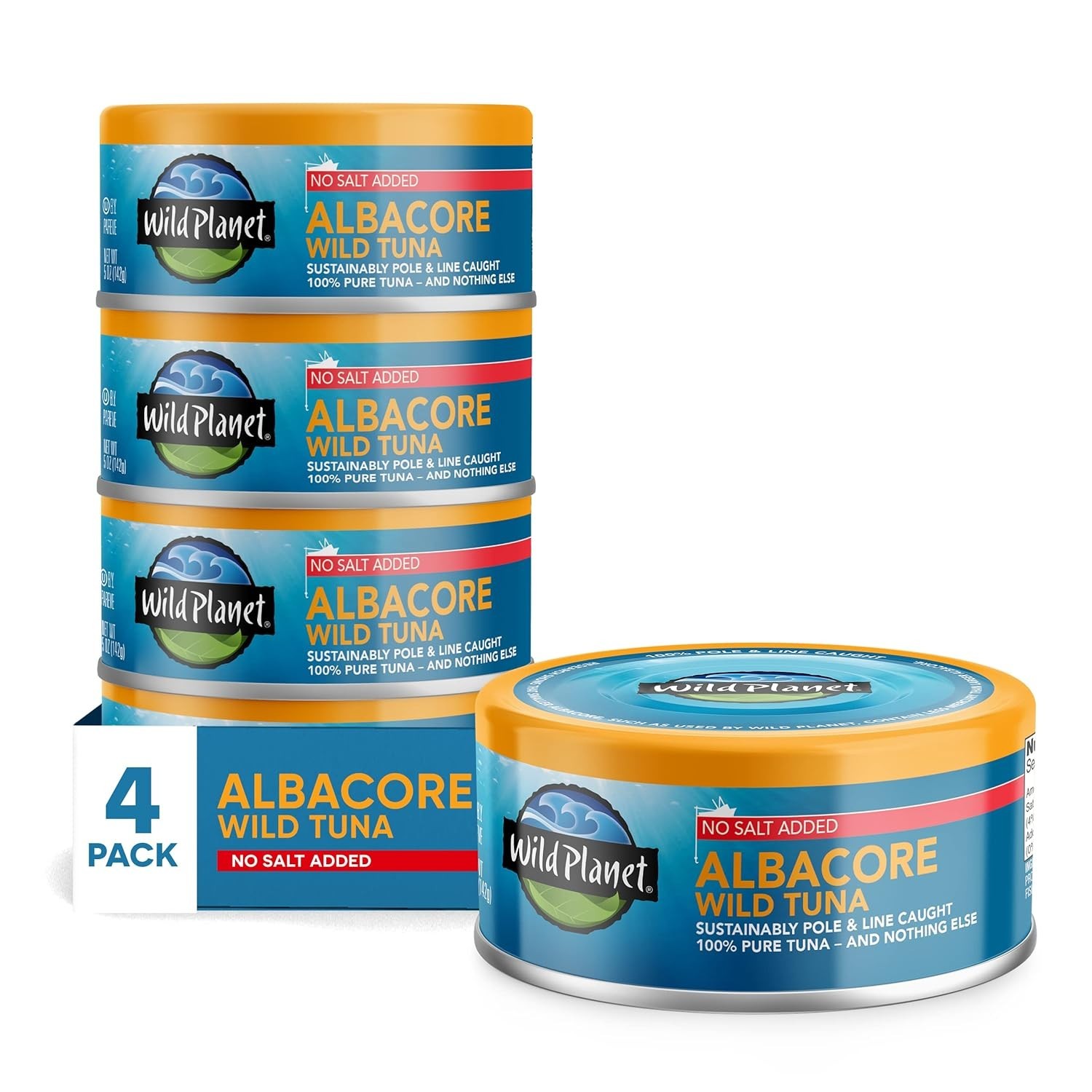 Albacore Wild Tuna, No Salt Added, Canned Tuna, Pole & Line Caught, 5 oz, Pac…