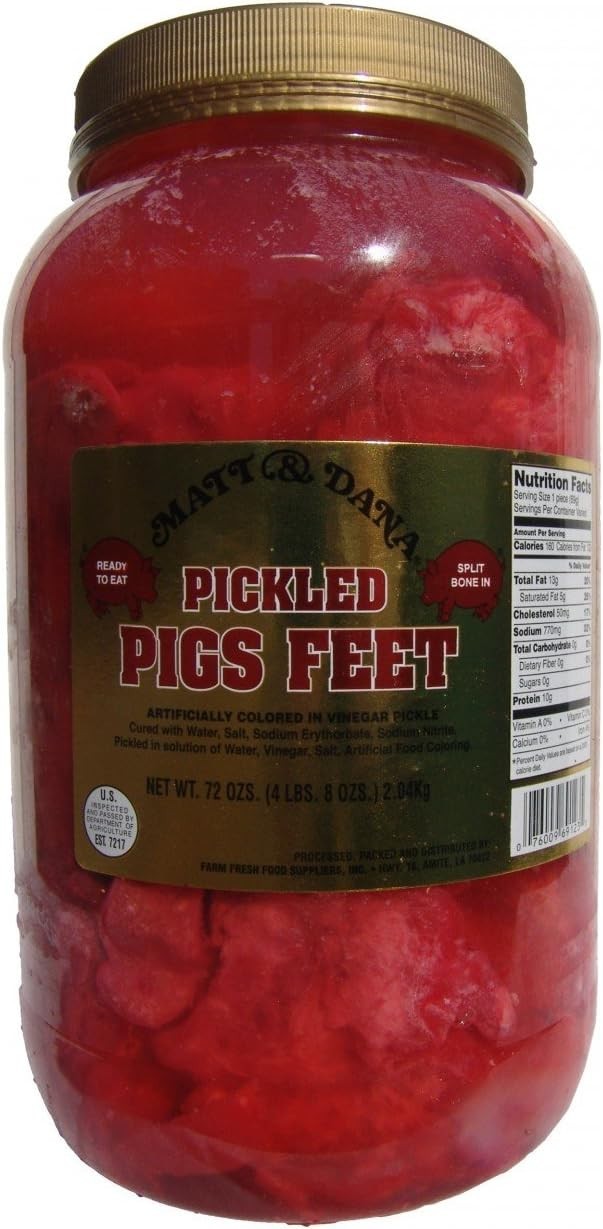 Authentic Louisiana Pickled Pig’s Feet – 1 Gallon Ready-to-Eat Delight–