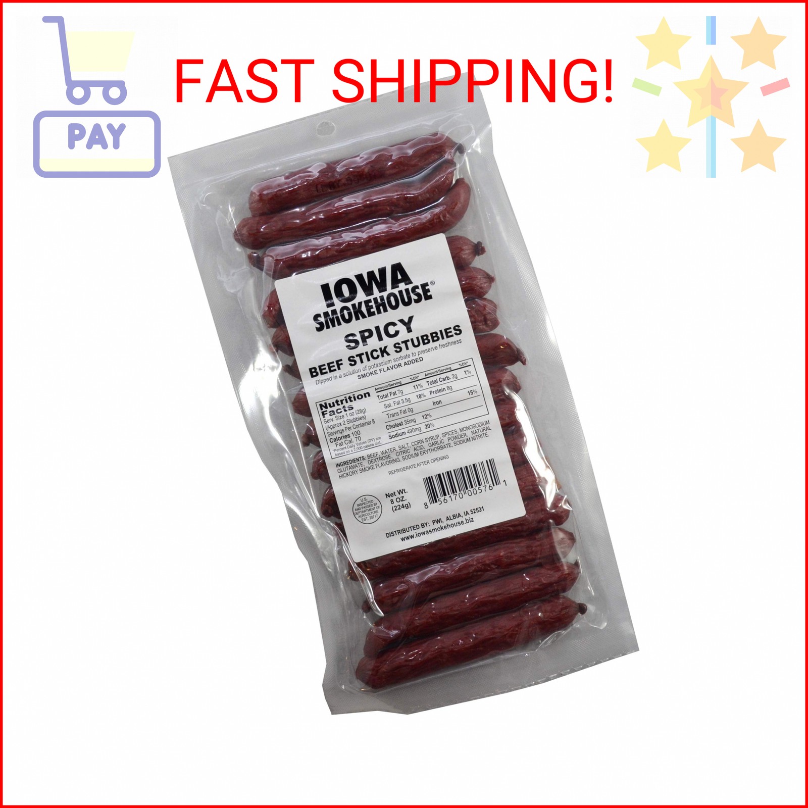 Iowa Smokehouse Stick Beef STUBBIES Spicy 8OZ IS-8BSTS