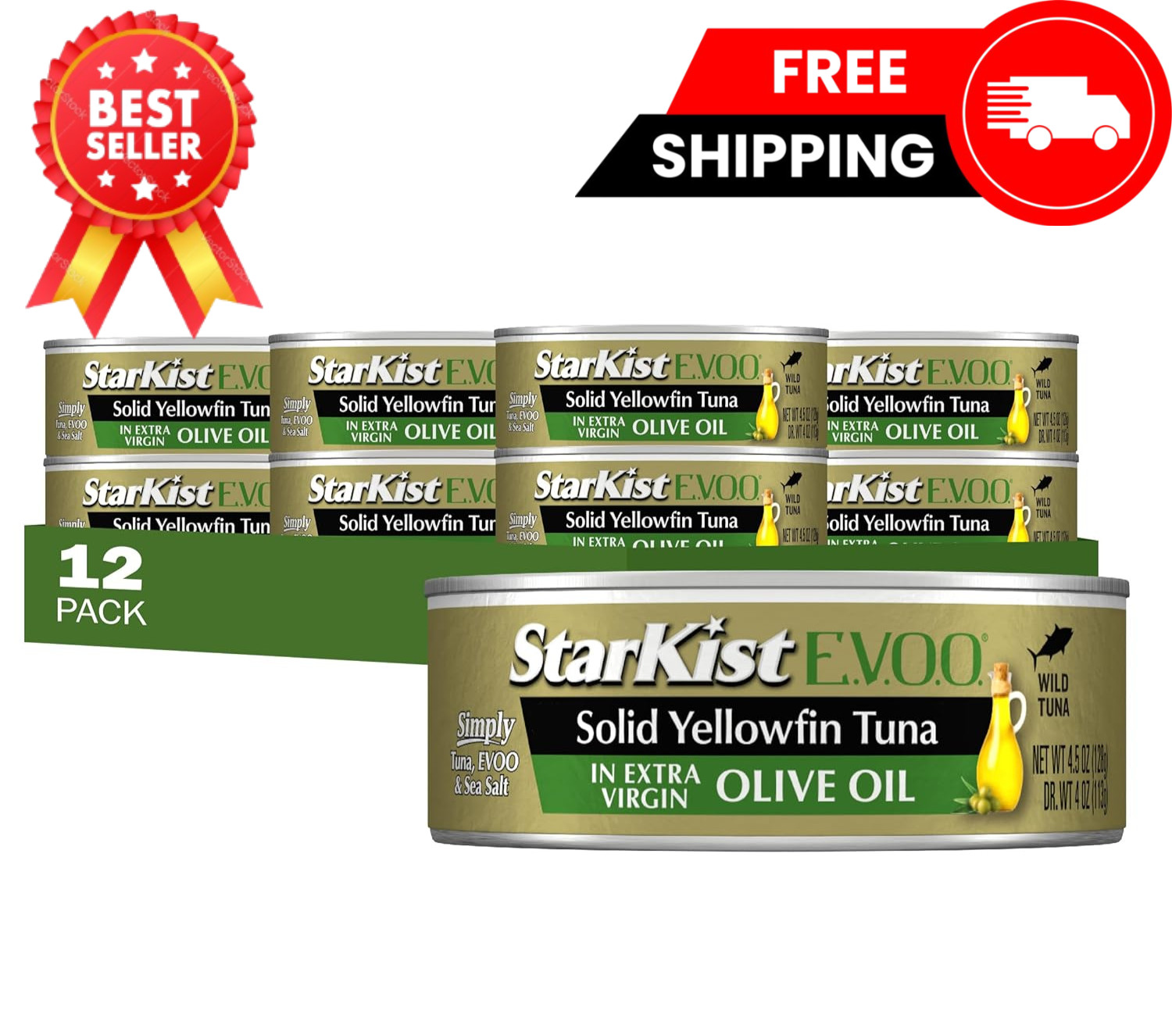 StarKist E.V.O.O. Solid Yellowfin/light Tuna in Extra Virgin Olive Oil – 4.5…
