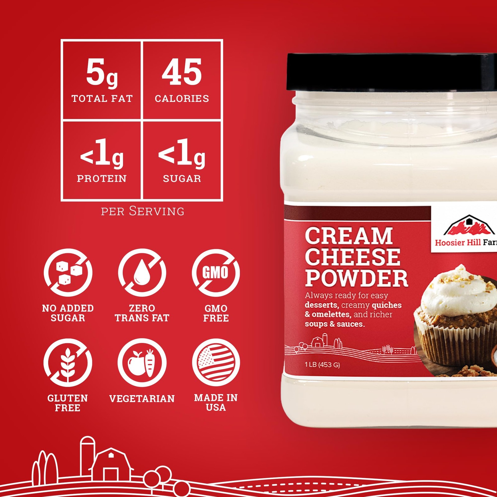 Hoosier Hill Farm Cream Cheese Powder 1LB Pack of 1