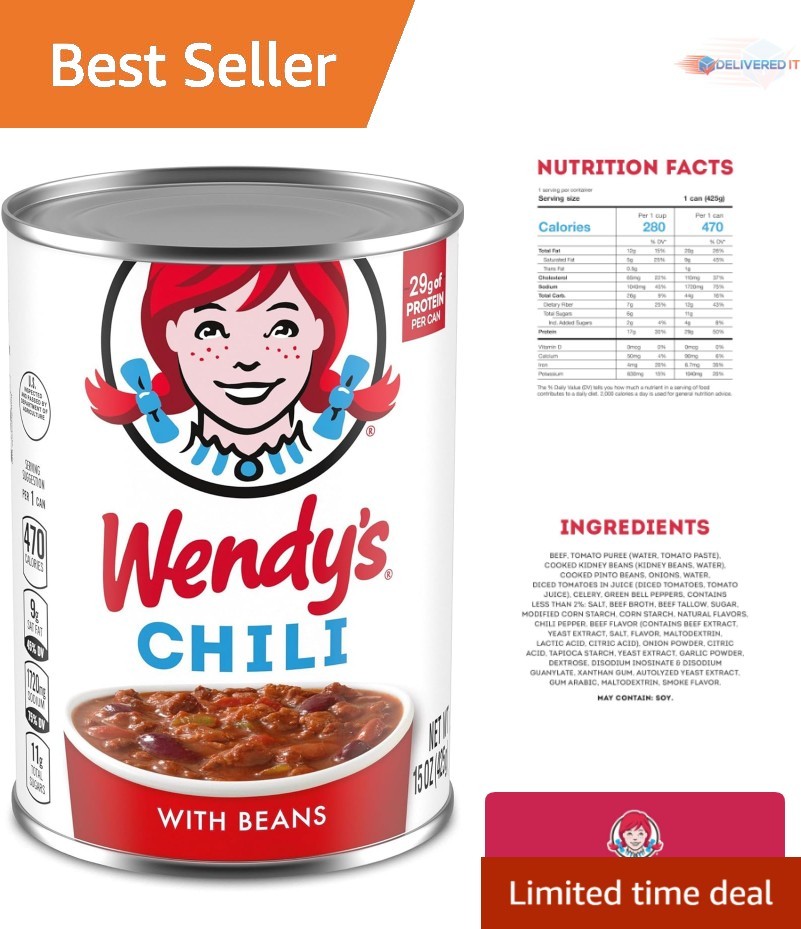 Canned Chili With Beans 15 oz Pack of 6 High Protein Ready Meal