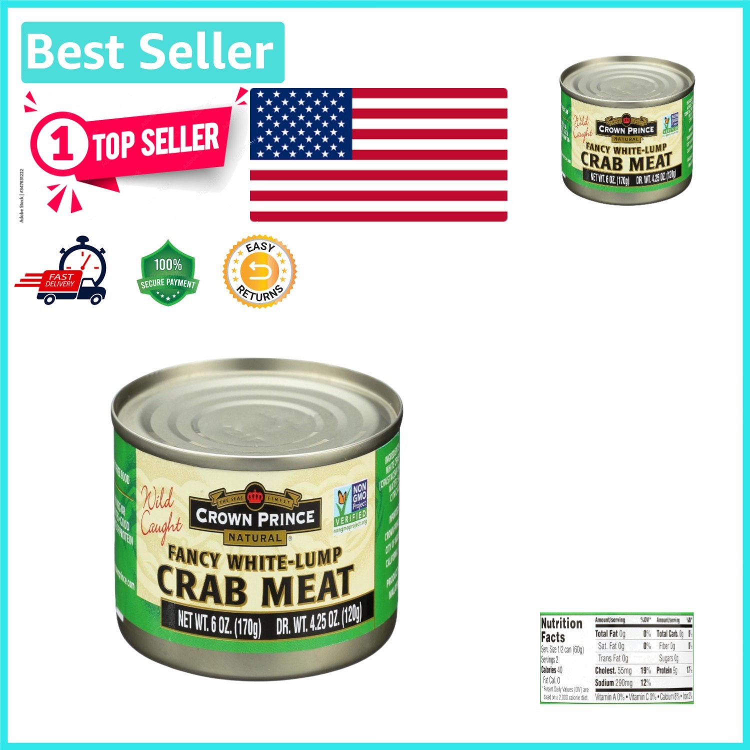 6 oz Canned White Lump Crab Meat – No Preservatives, Low-Carb Delight