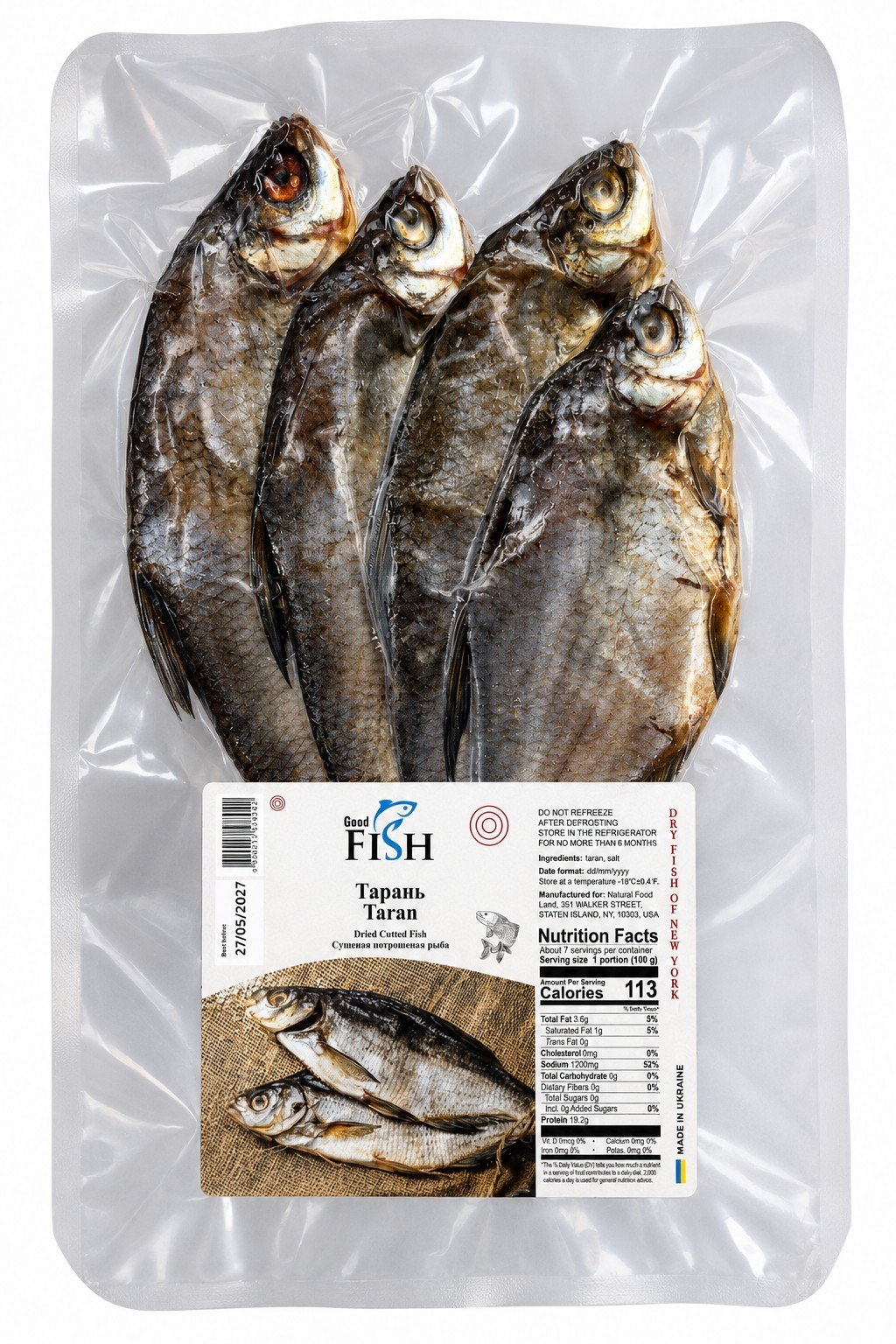 Sea Roach(TARANKA) Dried Gutted Fish (UKRAINE) 1.5 Lb 100% Natural