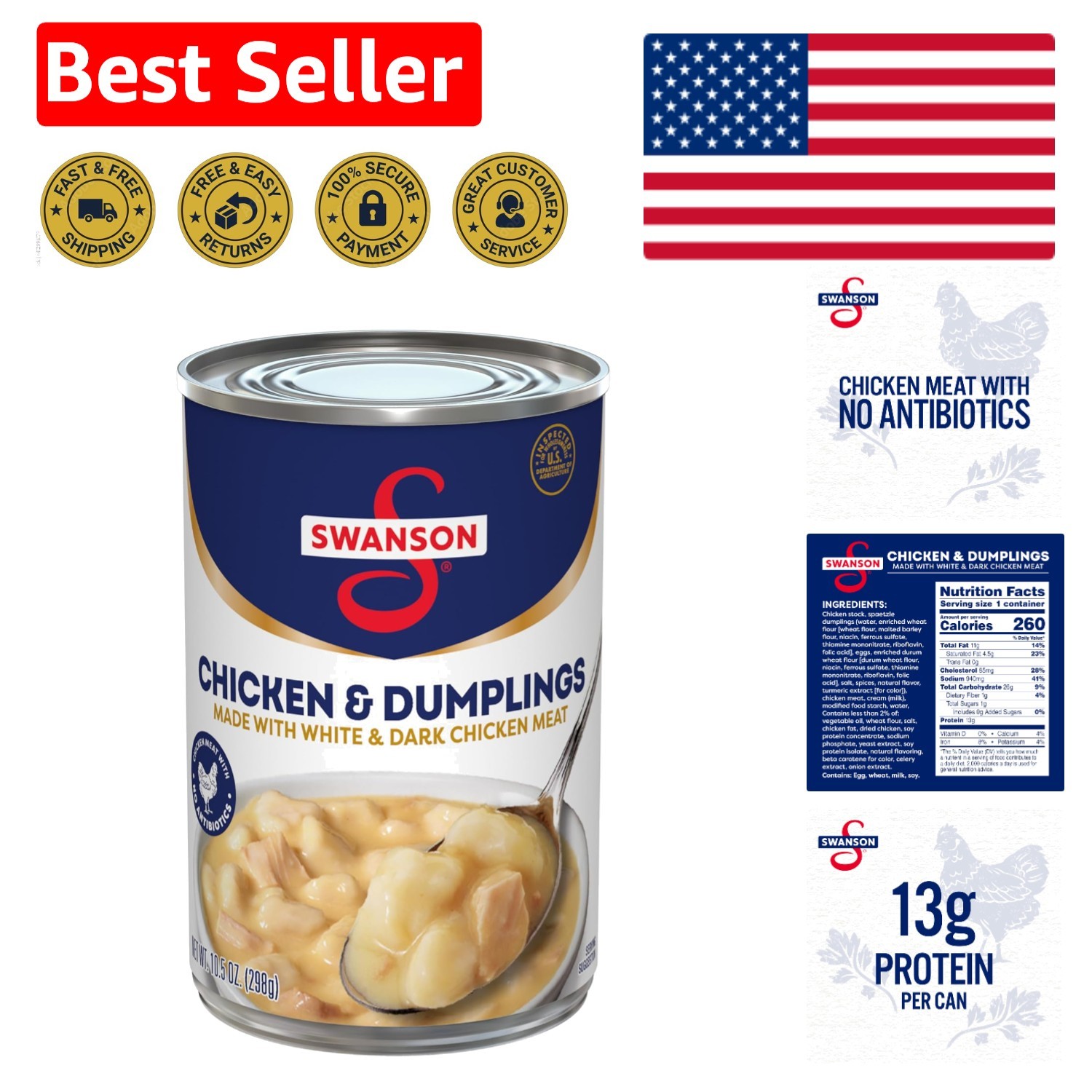 Protein-Packed Swanson Chicken & Dumplings, 10.5oz Can – No Antibiotics