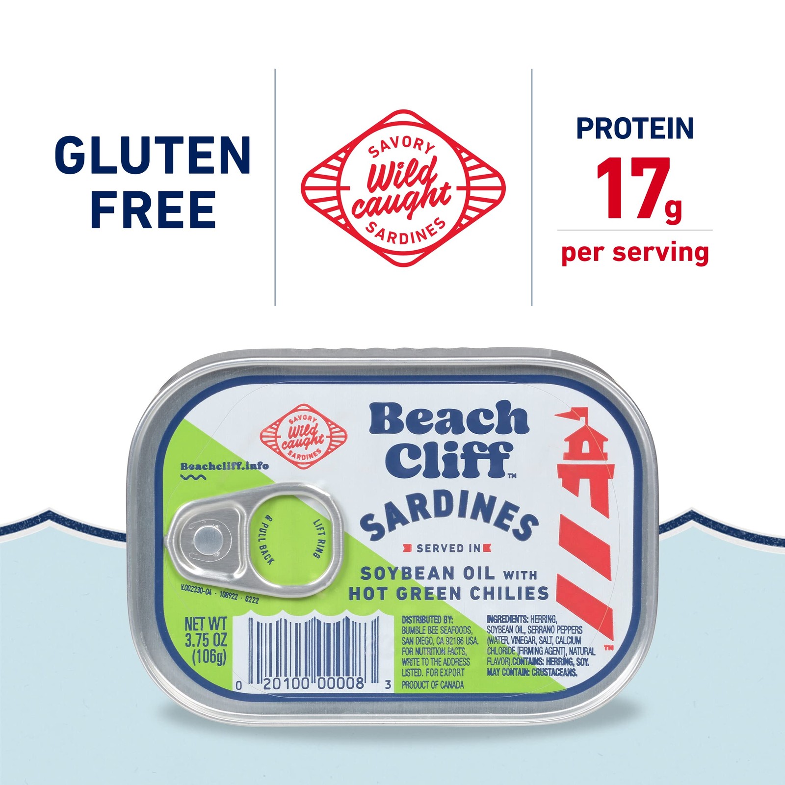 Beach Cliff Wild Caught Sardines in Soybean Oil with Hot Green Chilies, 3.75 …