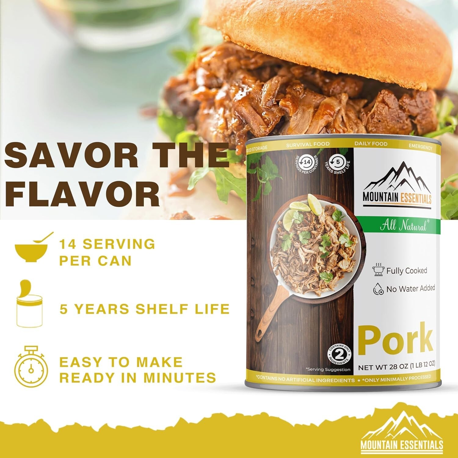 MOUNTAIN ESSENTIALS Fully Cooked Ready to Eat Canned Pork 28 Oz | Pack of 1