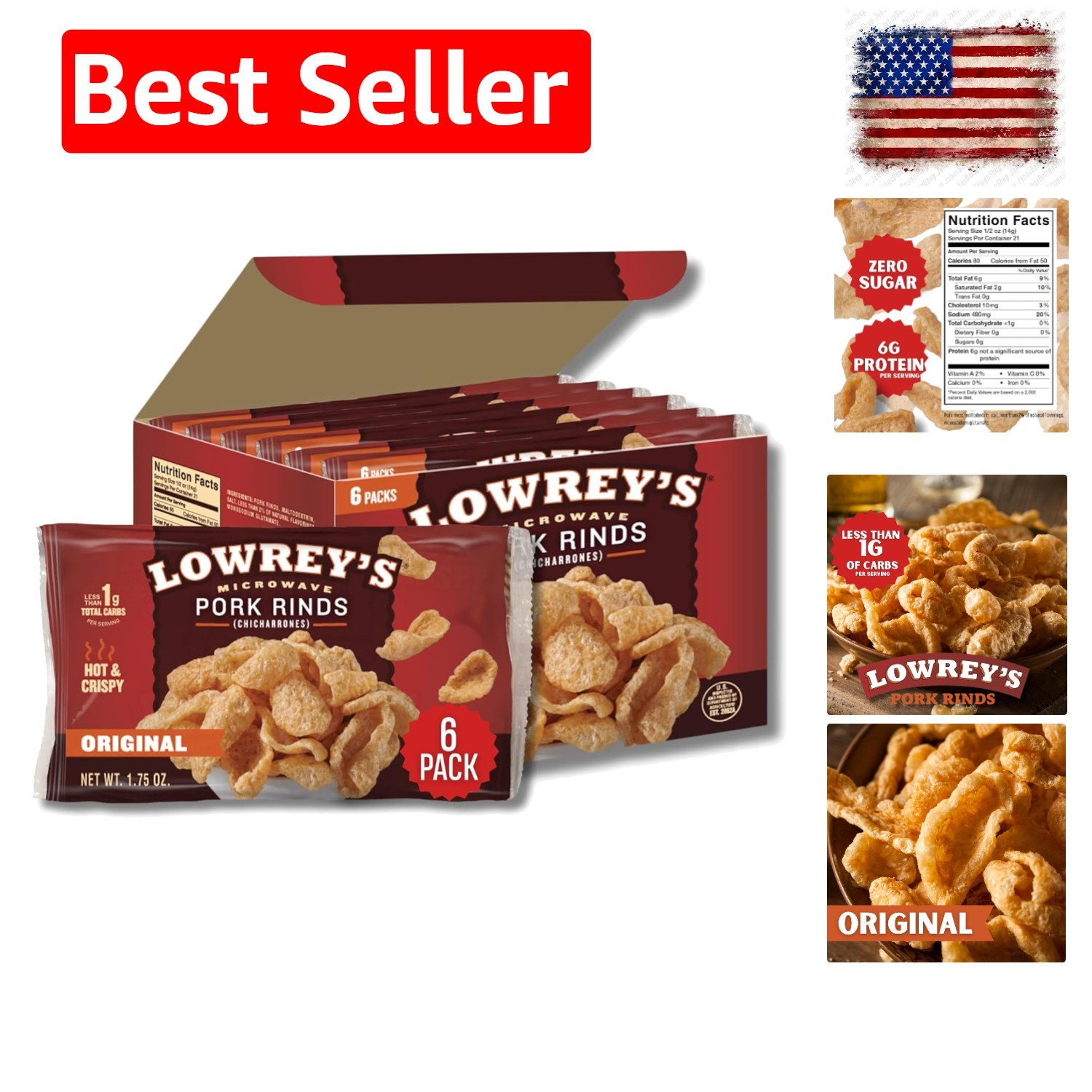 Bacon Curls Microwave Pork Rinds Chicharrones, , 1.75 Ounce Pack of 6