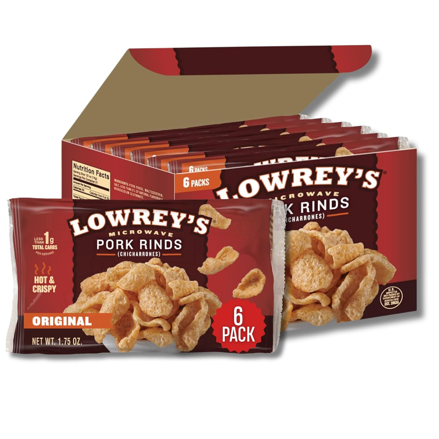 Bacon Curls Microwave Pork Rinds (Chicharrones), Original, 1.75 Ounce (Pack of 6