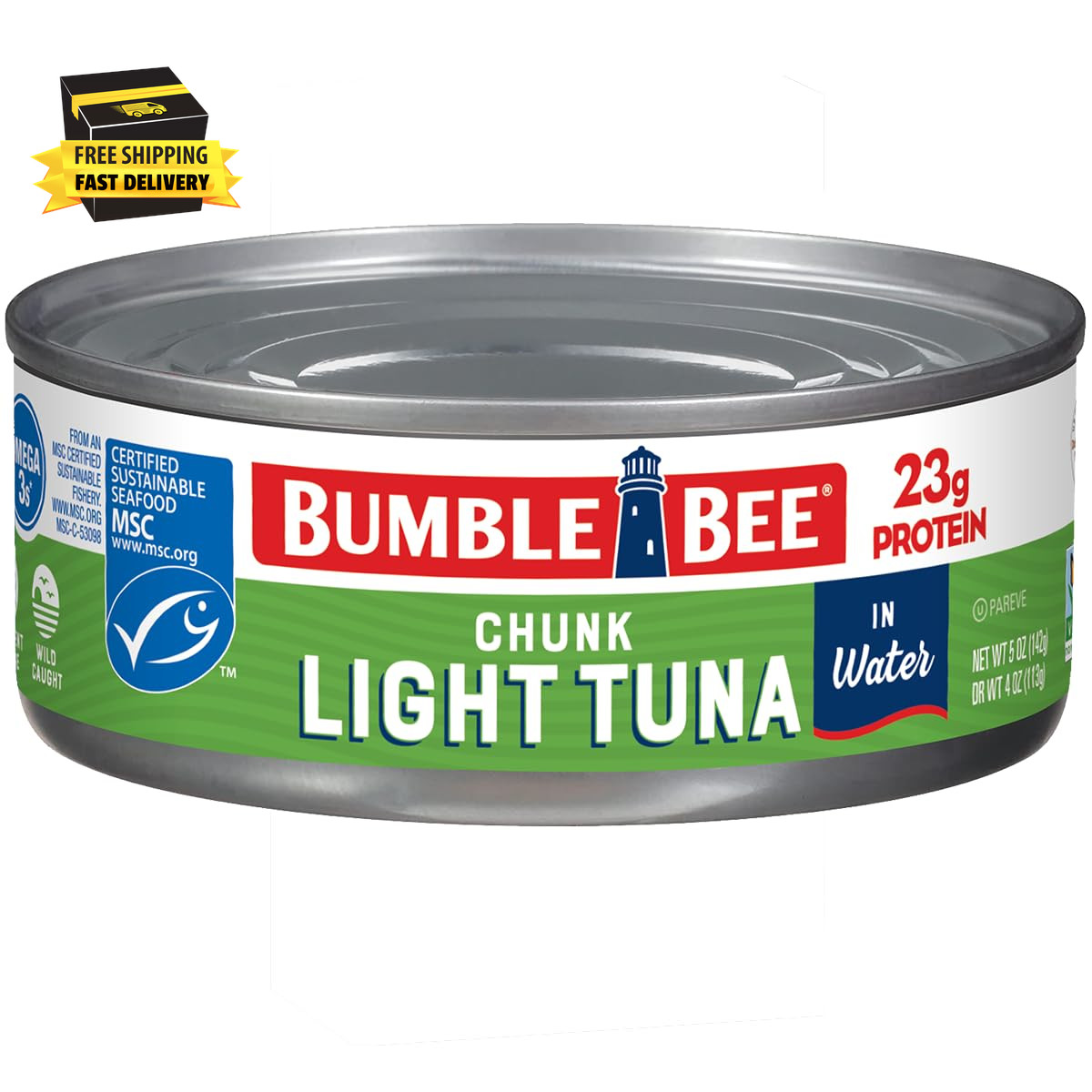 Chunk Light Tuna in Water, 5 Oz Can – Wild Caught Skipjack Tuna – 23G Protein pe