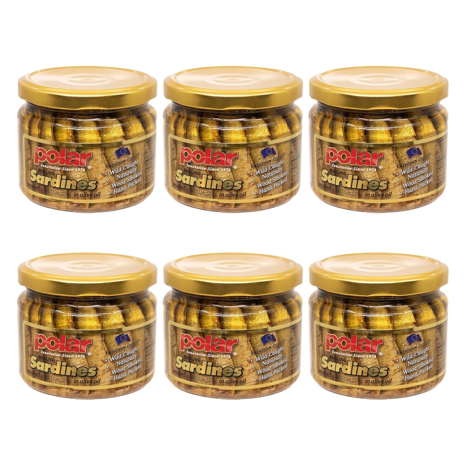 MW Polar Naturally Alder Wood Smoked Brisling Sardines 9.5 Ounce (Pack of 6)