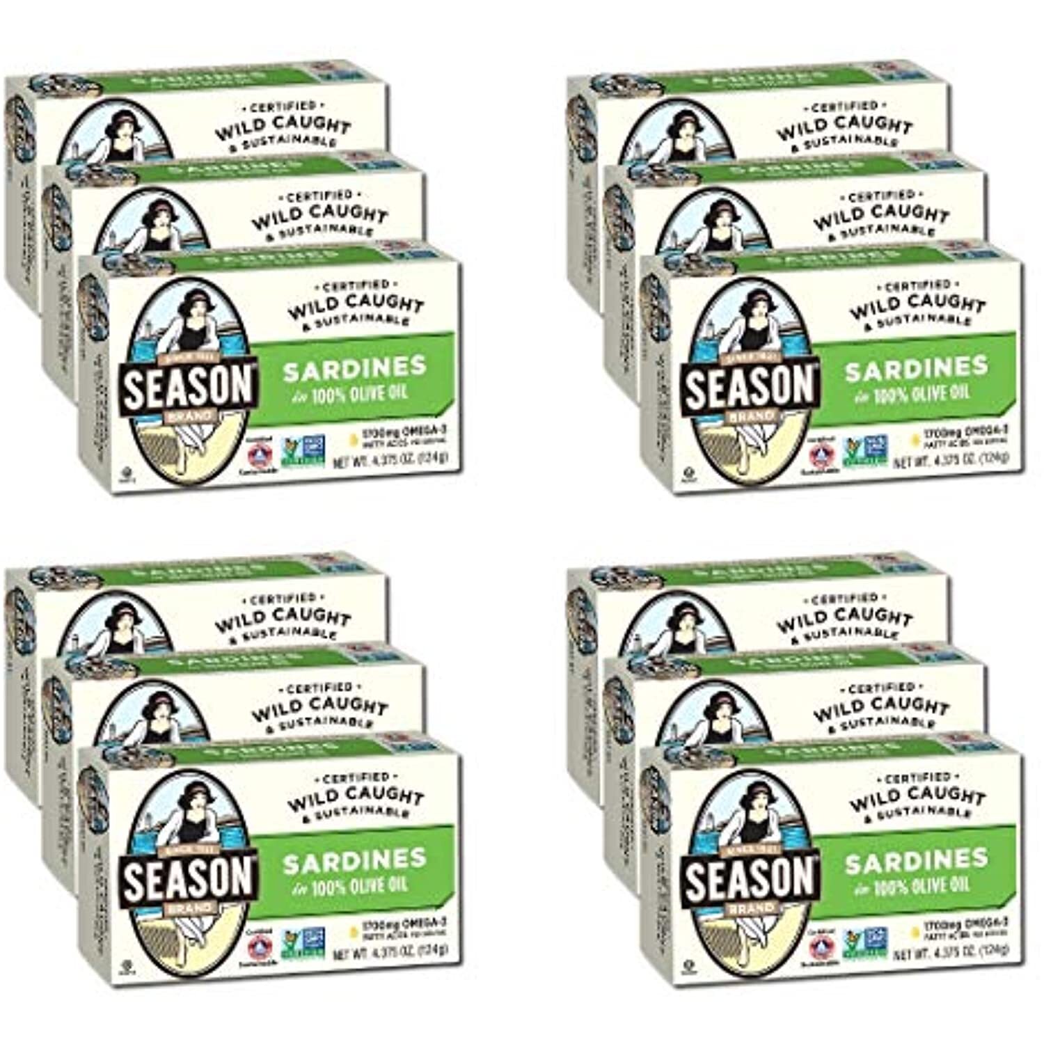 Season Sardine Fillets In 100% Olive Oil Caught Skinless Boneless 4.375 oz 12 ct