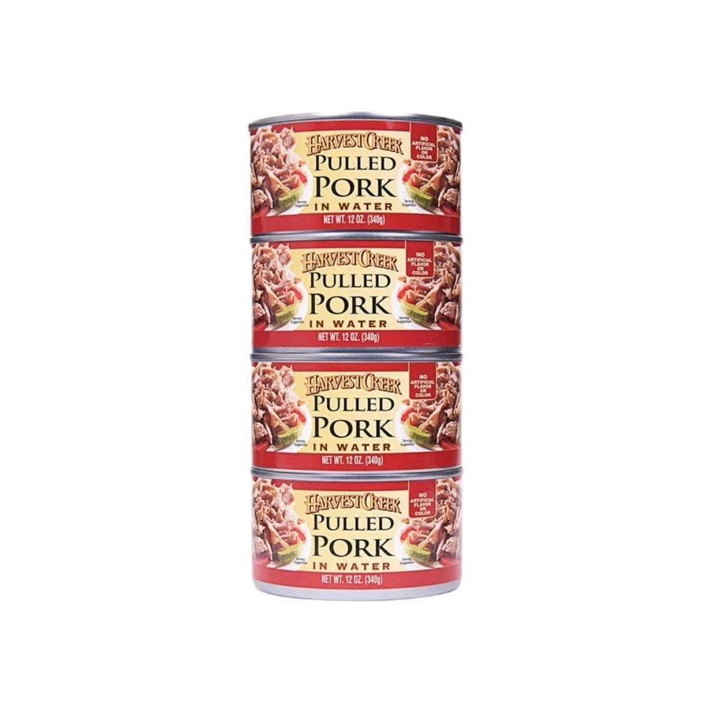 4 Pack Harvest Creek Pulled Pork in Water 12 oz Cans Fully Cooked 3 lbs Total