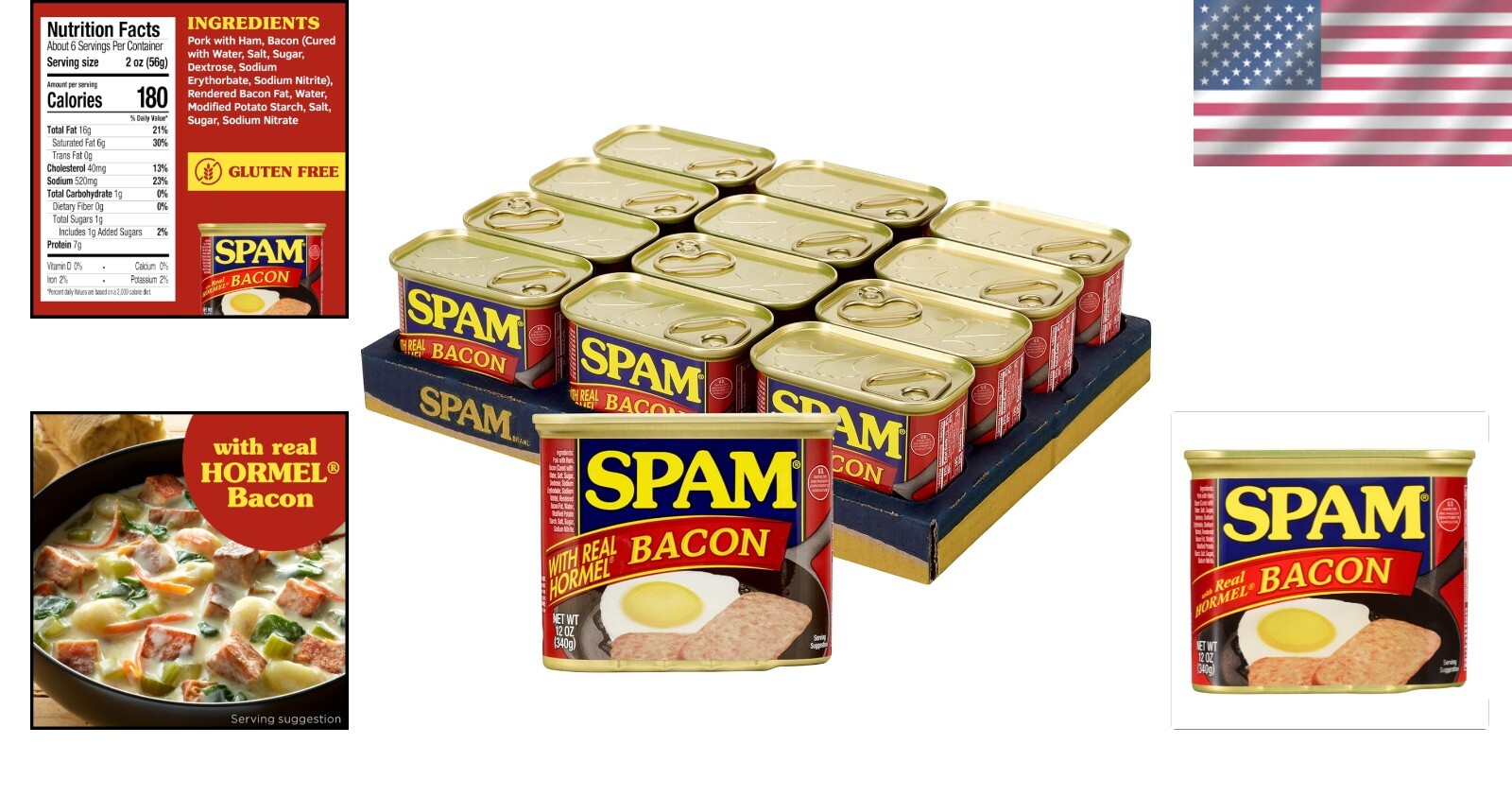 Delicious Hormel Bacon with 7g Protein – 12 oz Cans, 12 Count for Family Dinners