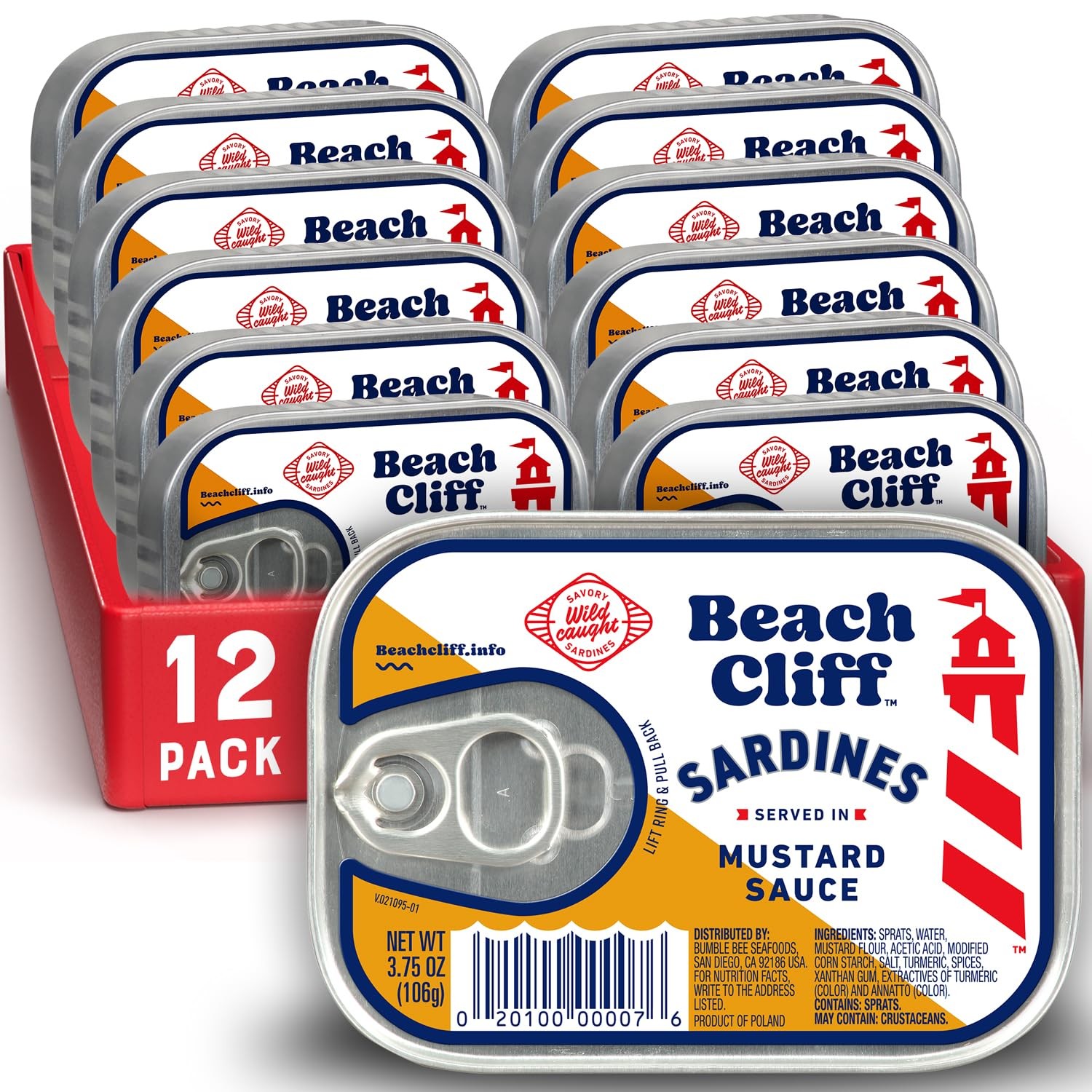 Wild Caught Sardines in Mustard Sauce, 3.75 oz Can (Pack of 12) – 16g Protein