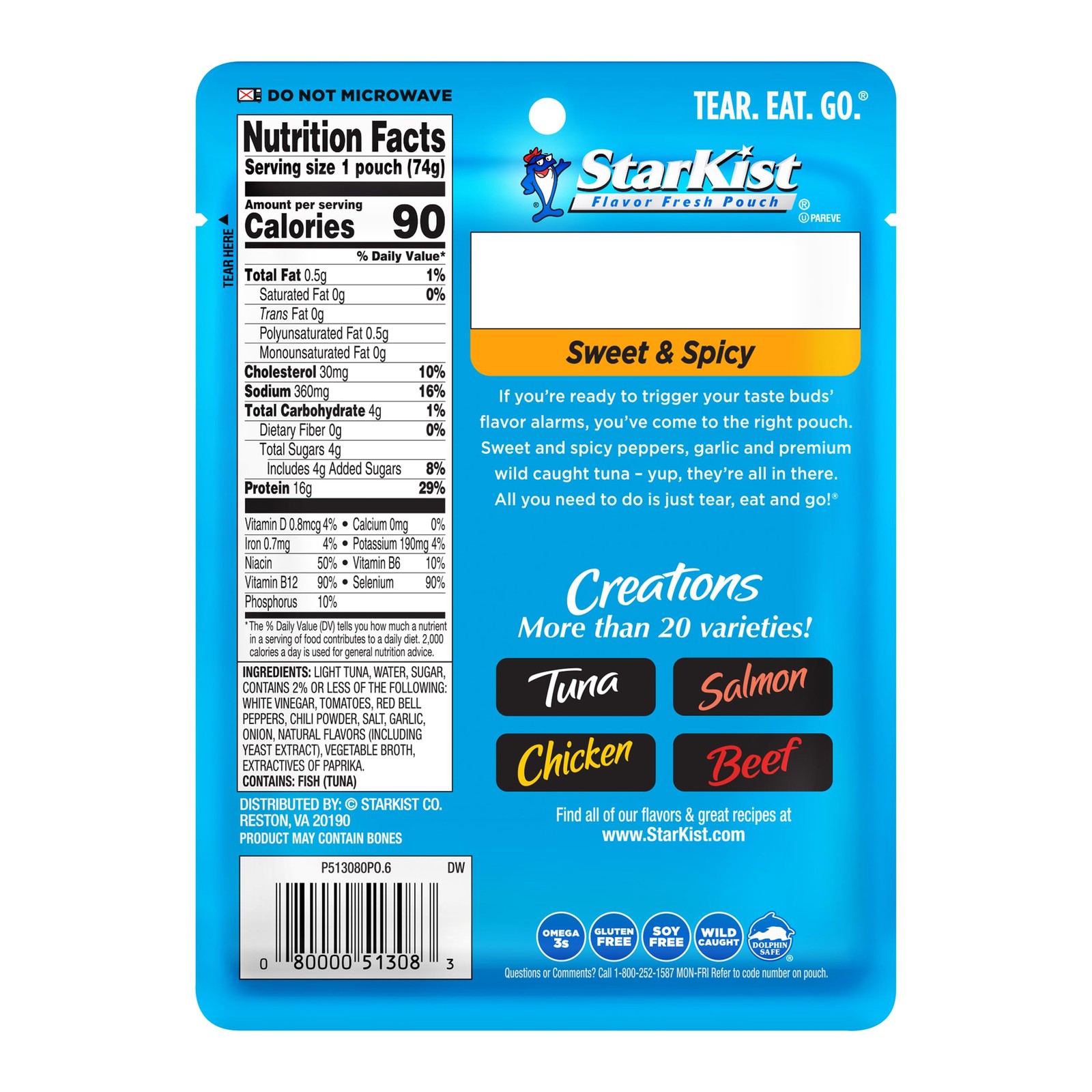 Wild Caught Tuna Pouches Sweet Spicy High Protein 2.6 oz 12 Pack for Quick Meals