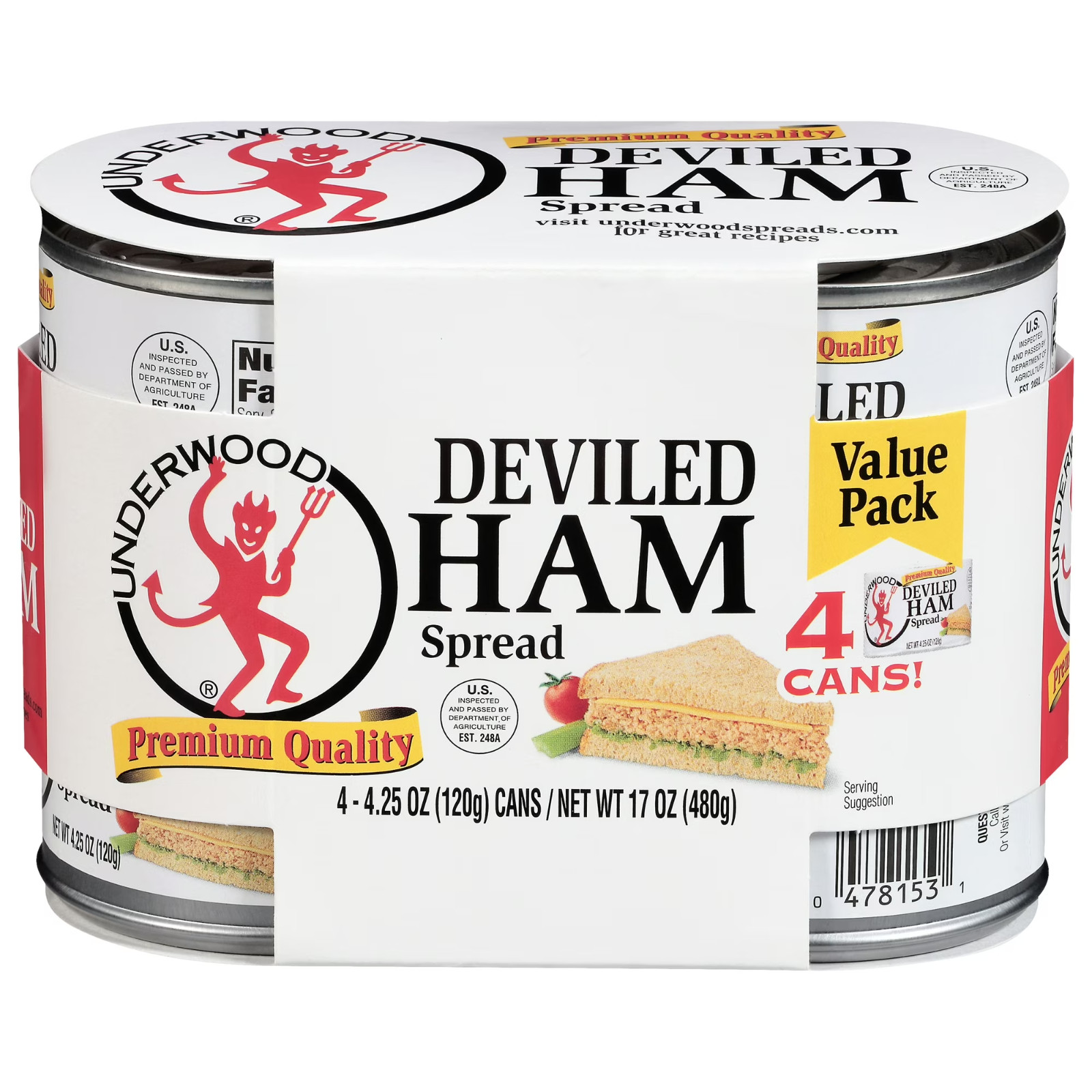 Underwood Deviled Ham Spread, 4.25 oz, 4 Count Cans…