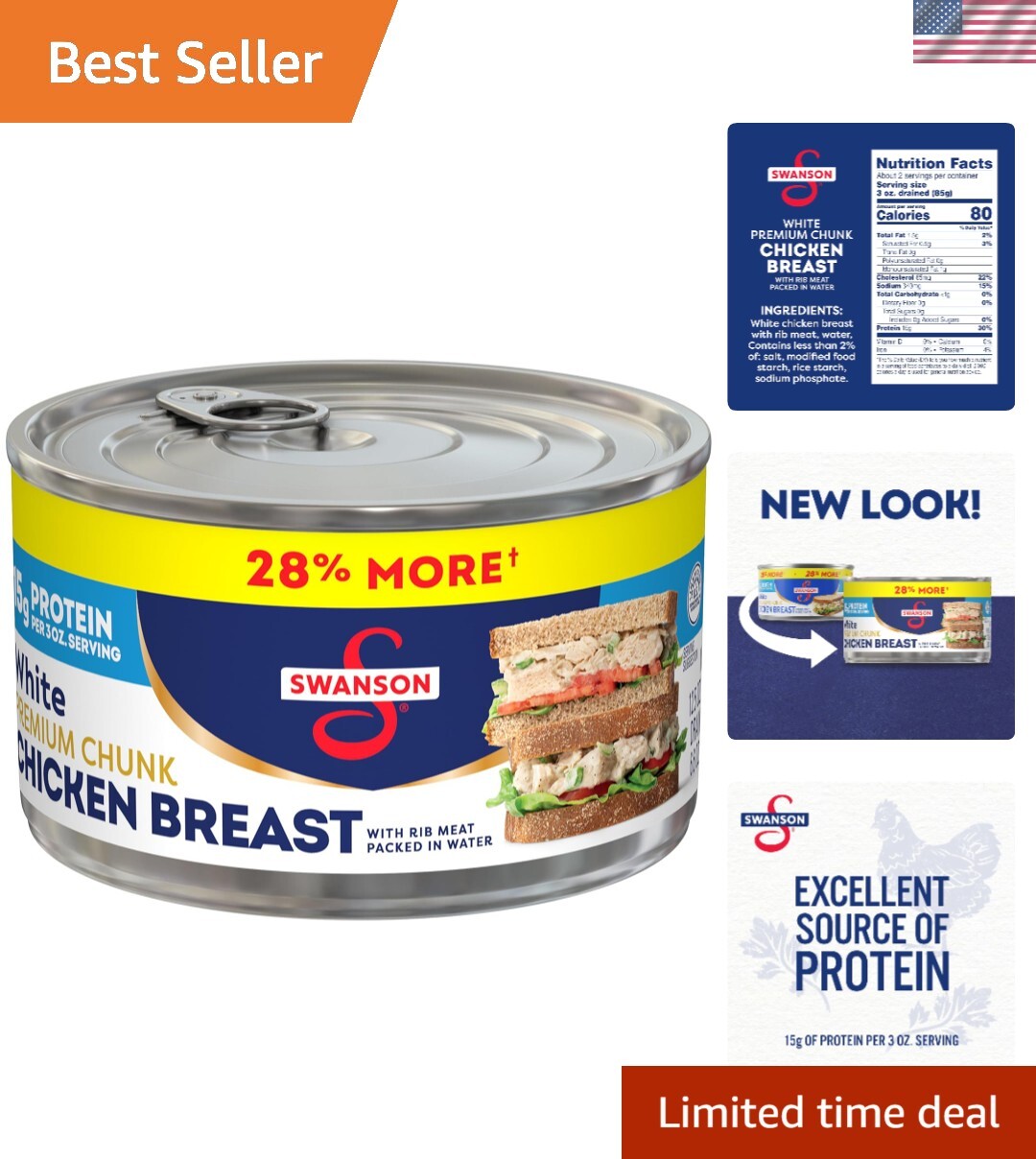 12.5 OZ Canned Chicken Breast in Water, Pack of 6 – Versatile Meal Solution