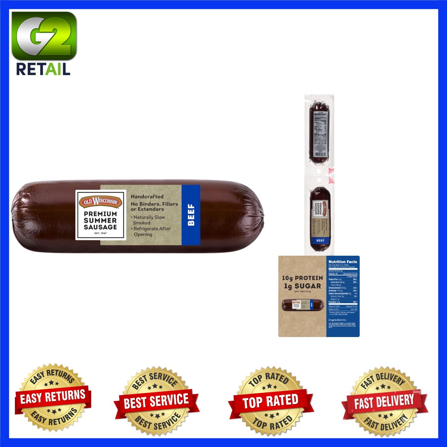 Ready-to-Eat Beef Summer Sausage – Ideal High Protein Snack, 8oz