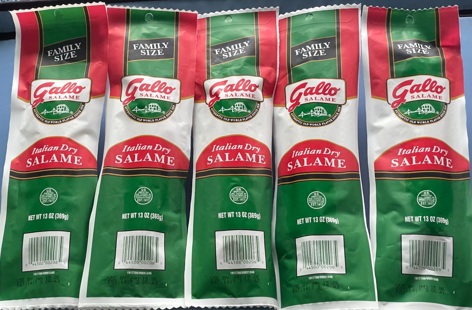 5 GALLO ITALIAN DRY SALAME Family Size Salami 13 oz ea x 5 FRESHEST FREE SHIPPNG