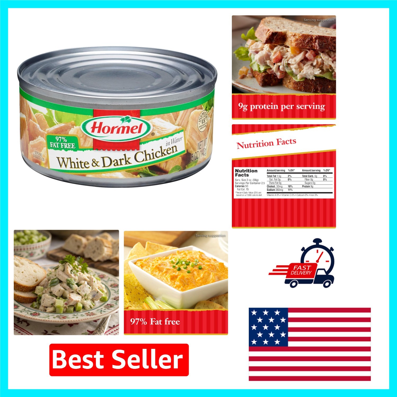 Ready-to-Eat Canned Chicken – White & Dark Meat, 60oz Total for Quick Meals