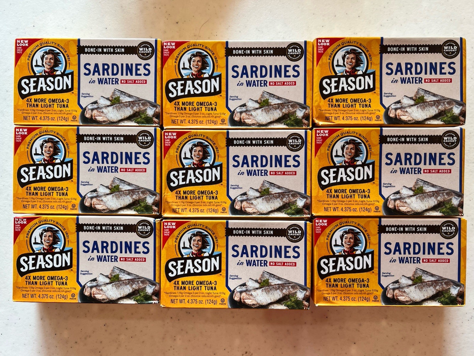 Sardines in Water No Salt Wild Caught 22g Protein Omega 3 Keto 4.37oz 9 Pack