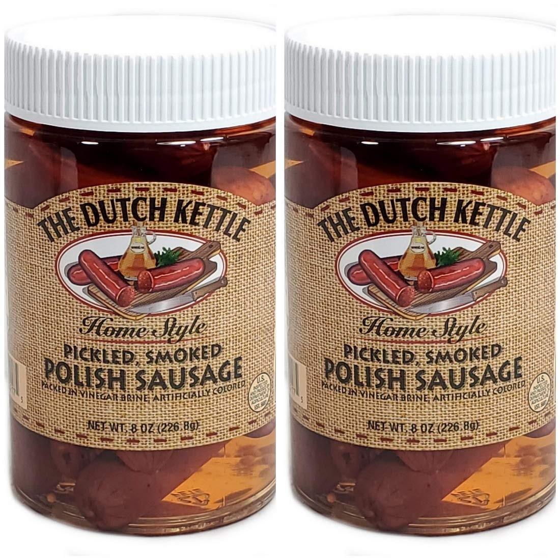 The Dutch Kettle Smoked Pickled Polish Sausage Amish | 2/8 OZ Jars | 2-Pack