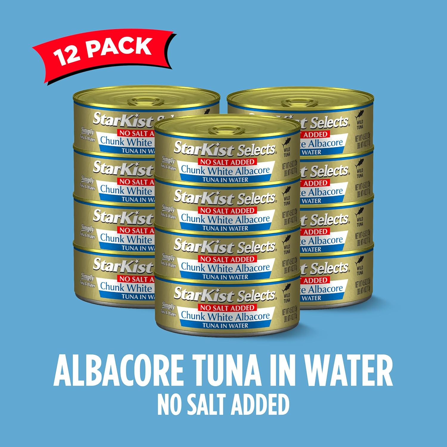 Selects No Salt Added Chunk White Albacore Tuna in Water, 4.5 Oz (12 Pack) Canne