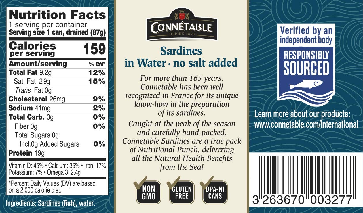 Sardines | Connetable | in Water | No salt added | 4.375 Ounce |…