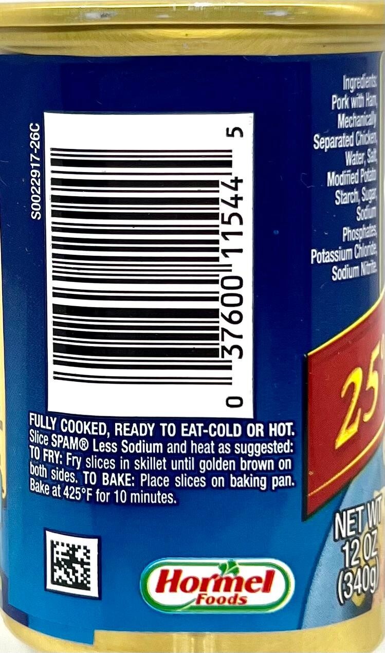 Spam 25% Less Sodium Luncheon Meat 12 oz ( Pack of 6 )
