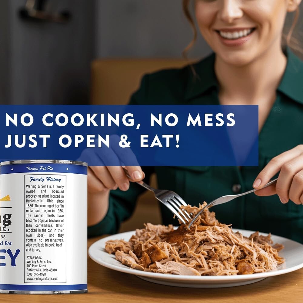 6 Cans- Werling & Sons Fully Cooked Canned Turkey Meat 14.5 Oz Heat & Eat Food