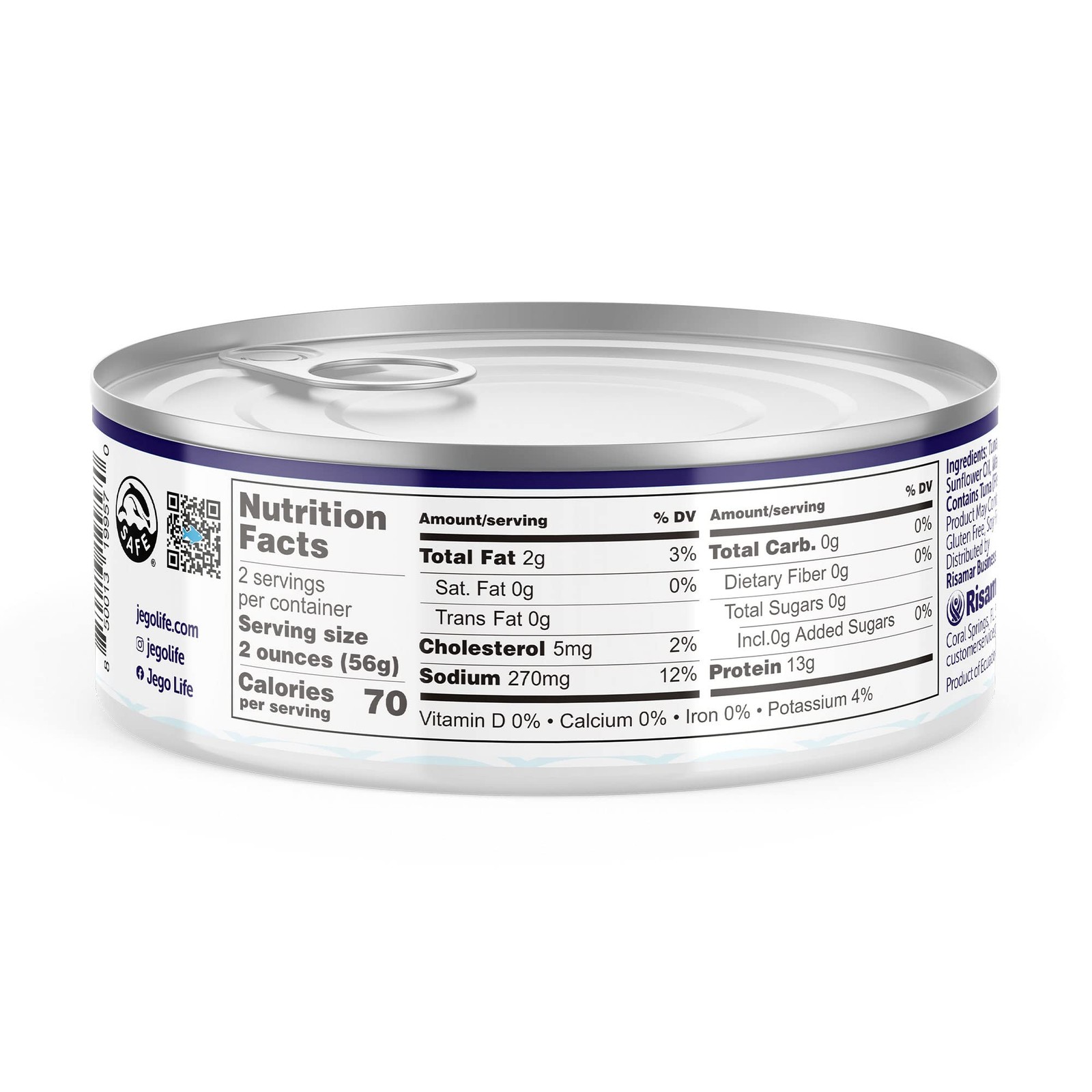 Jego Solid Tuna in Sunflower Oil | Wild Natural Catch Tuna | Keto | Low Carb | G