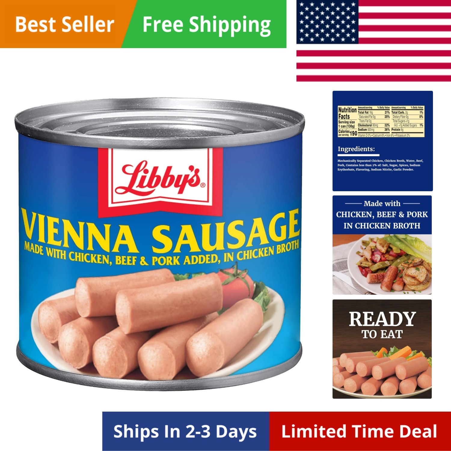 Vienna Sausage in Chicken Broth, Canned Sausage, 4.6 OZ Pack of 24