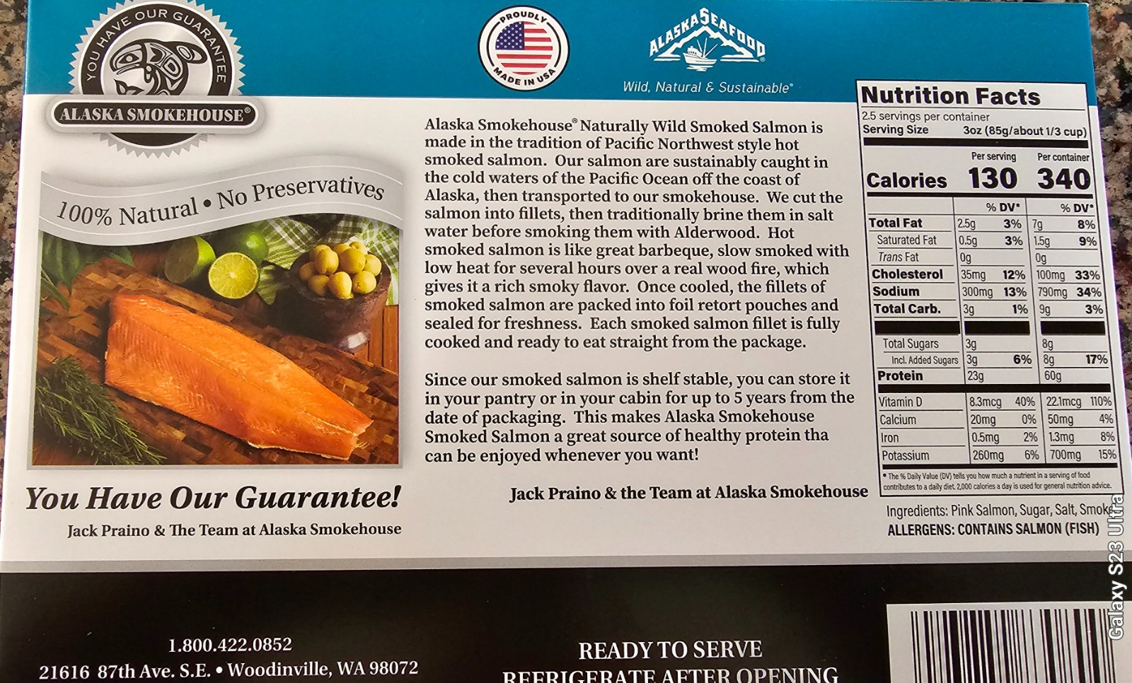 10 Boxes Alaska Smokehouse 8 oz Smoked Wild Salmon Boneless Ready to Eat Fillet