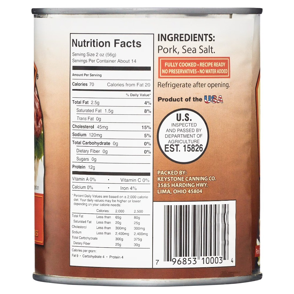 (2 pack) All Natural Pork, 28 oz Can