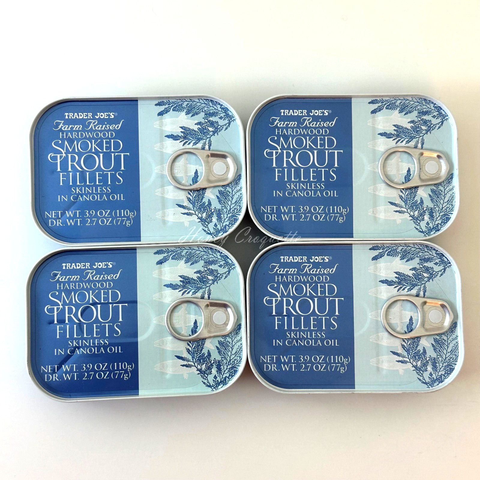 4 X Trader Joe’s Smoked Trout Fillets in Oil Skinless 3.9 oz Each Tin
