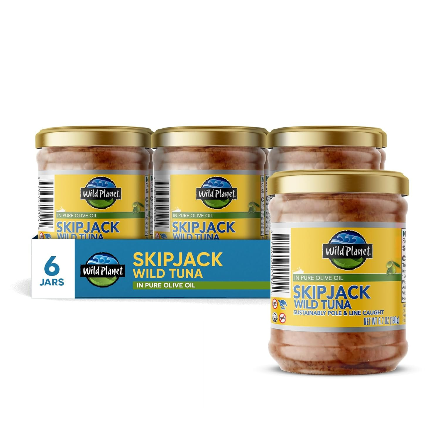 Wild Skipjack Tuna in Pure Olive Oil, Keto & Paleo, 3Rd Party Mercury Tested, 6.