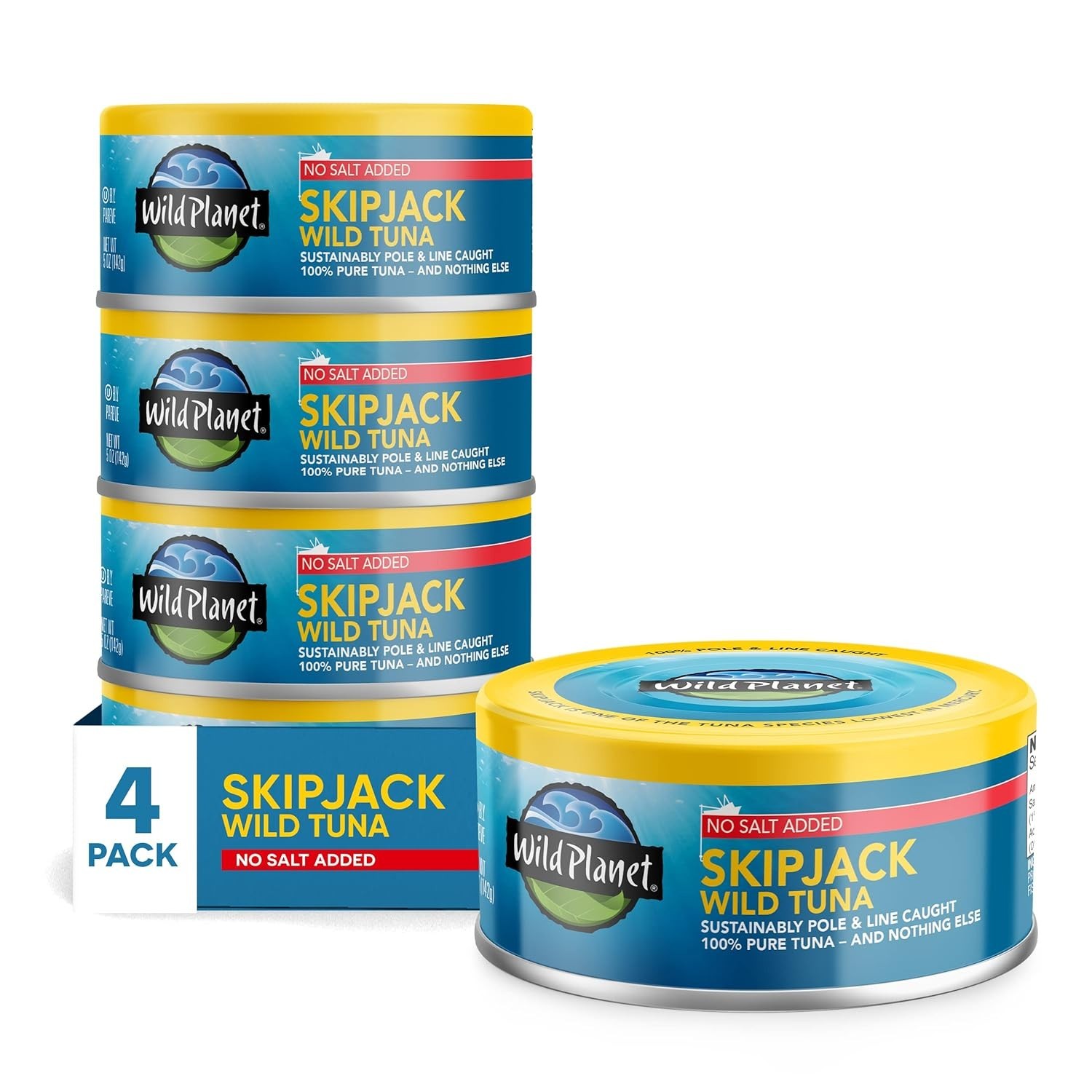 Skipjack Wild Tuna, No Salt Added, Canned Tuna, Sustainably Wild-Caught, Pole…