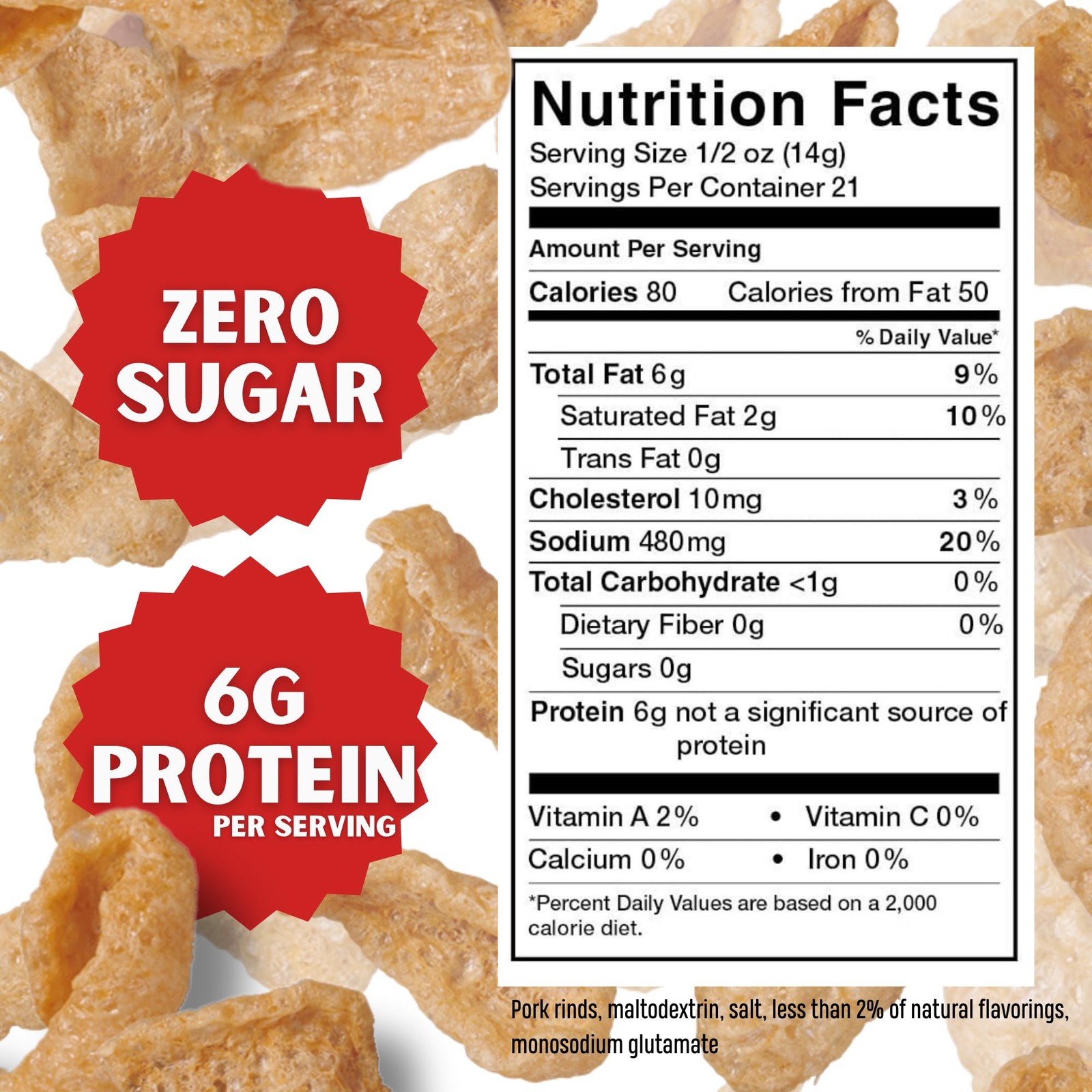Bacon Curls Microwave Pork Rinds Chicharrones Original 1.75 Ounce Pack of 6