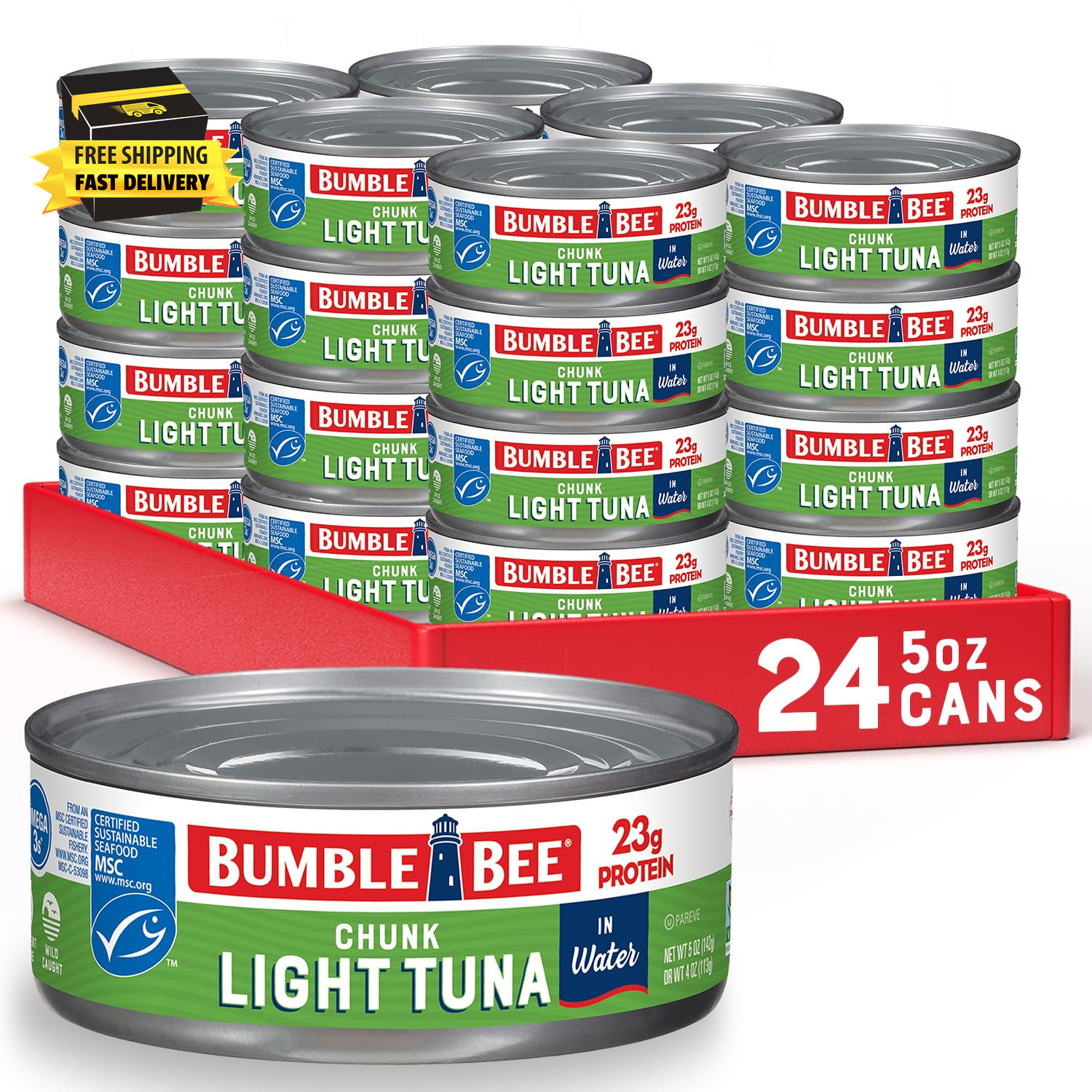 Chunk Light Tuna in Water, 5 Oz Cans (Pack of 24) – Wild Caught Skipjack Tuna –