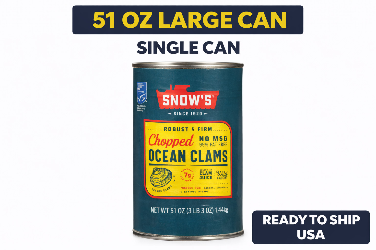 Snow’s Chopped Ocean Clams 51oz Can Single No MSG Wild Caught