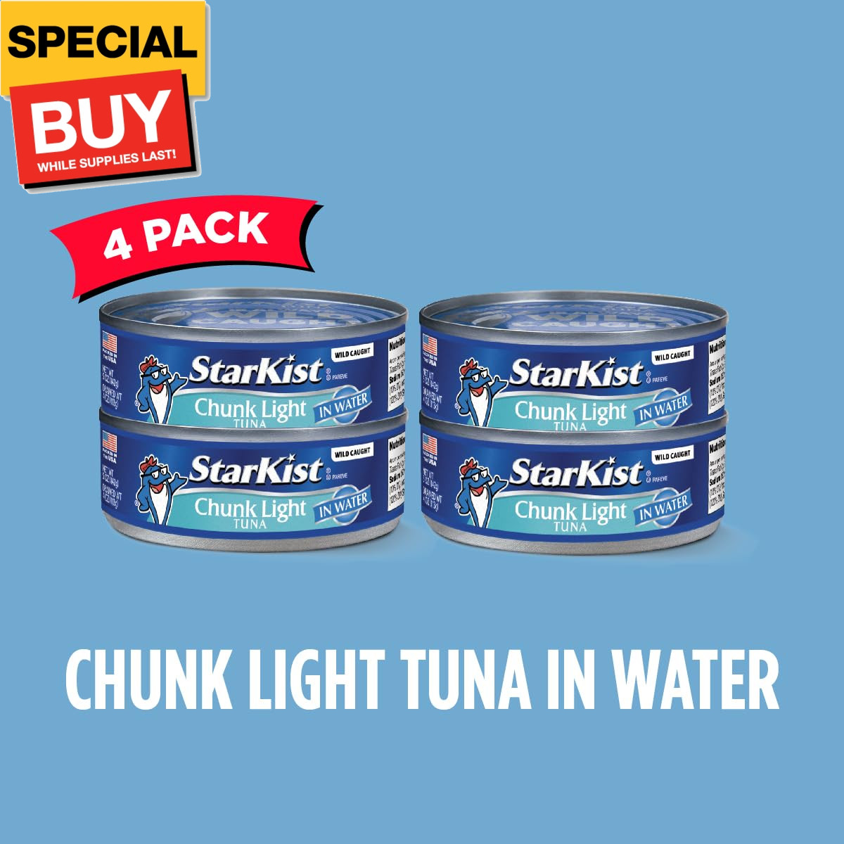 Chunk Light Tuna in Water, 5 oz (4 Pack) Canned Tuna Fish, Wild Caught, Gluten F