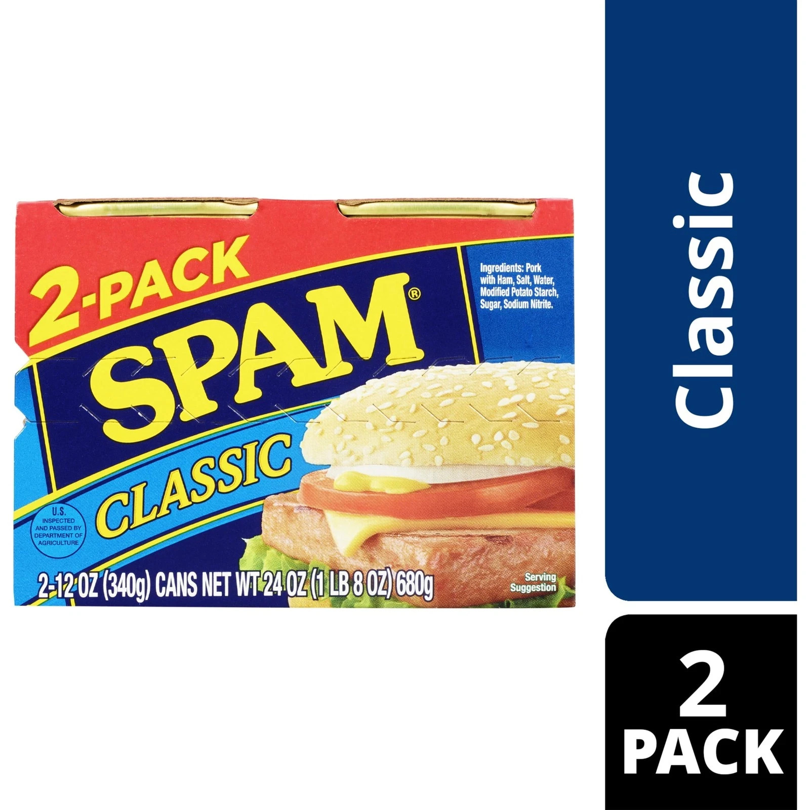 SPAM Classic Canned Meats, 12 oz Aluminum Can (2 Pack)