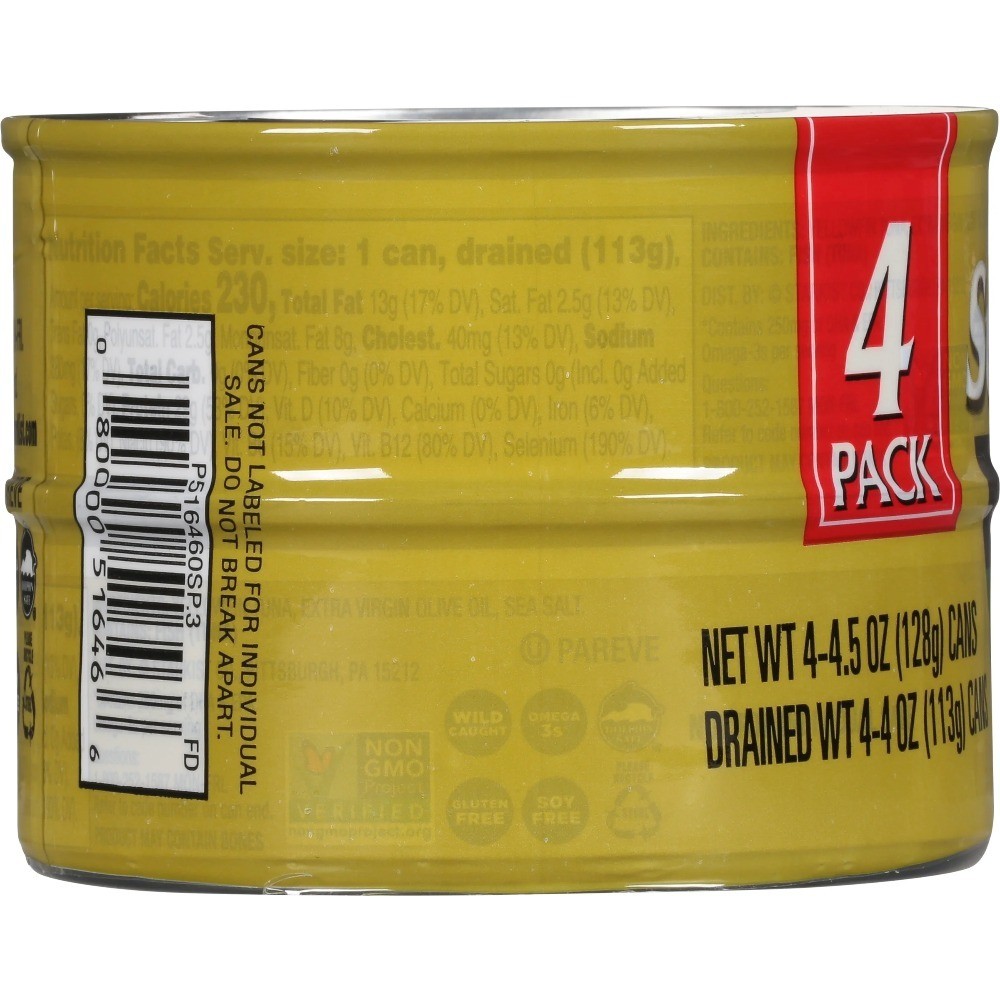 Solid Yellowfin Tuna in Extra Virgin Olive Oil 4-Pack 4.5 oz Cans