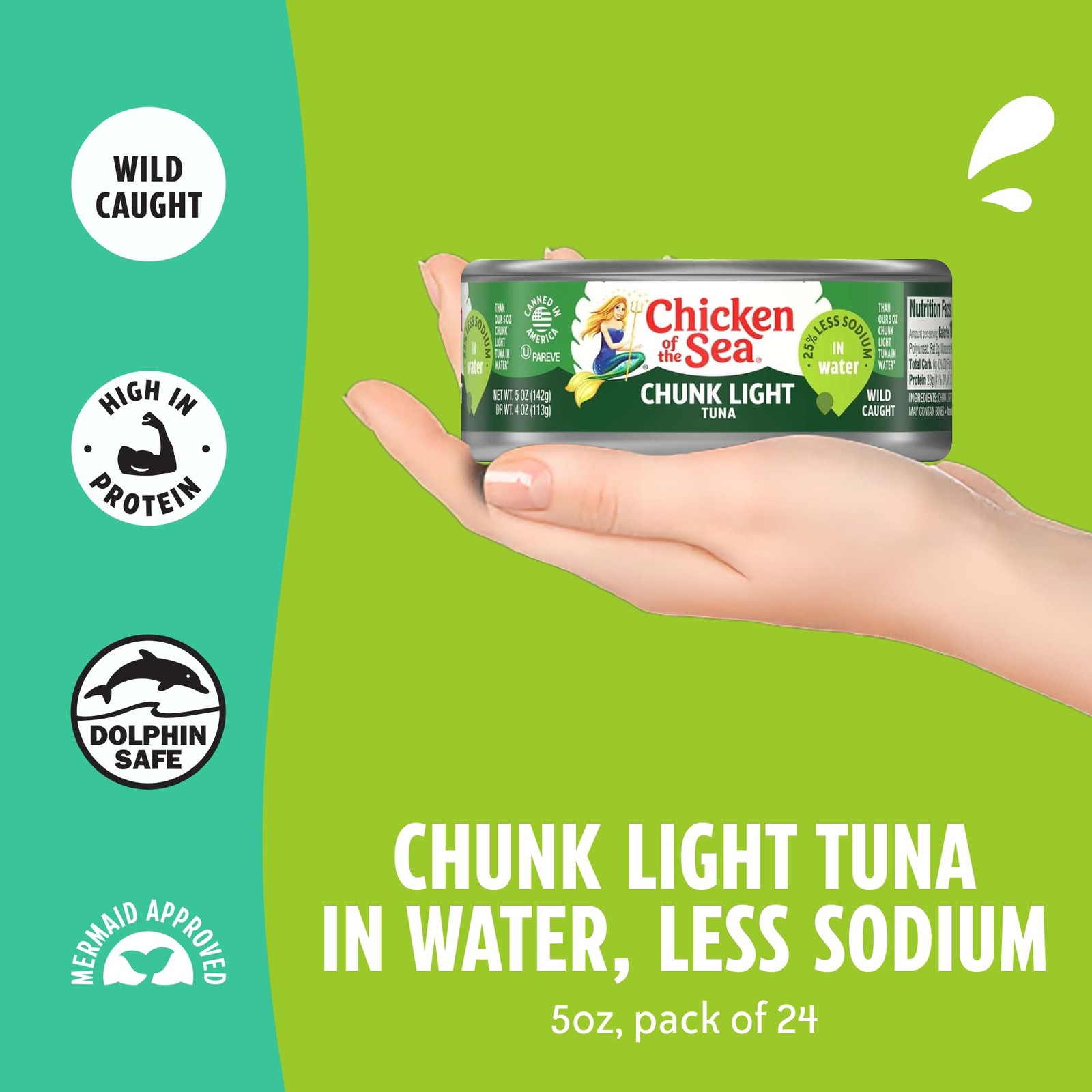 Chicken of the Sea Wild Caught Chunk Light Tuna, 5 Ounce Cans, 24-Count – High