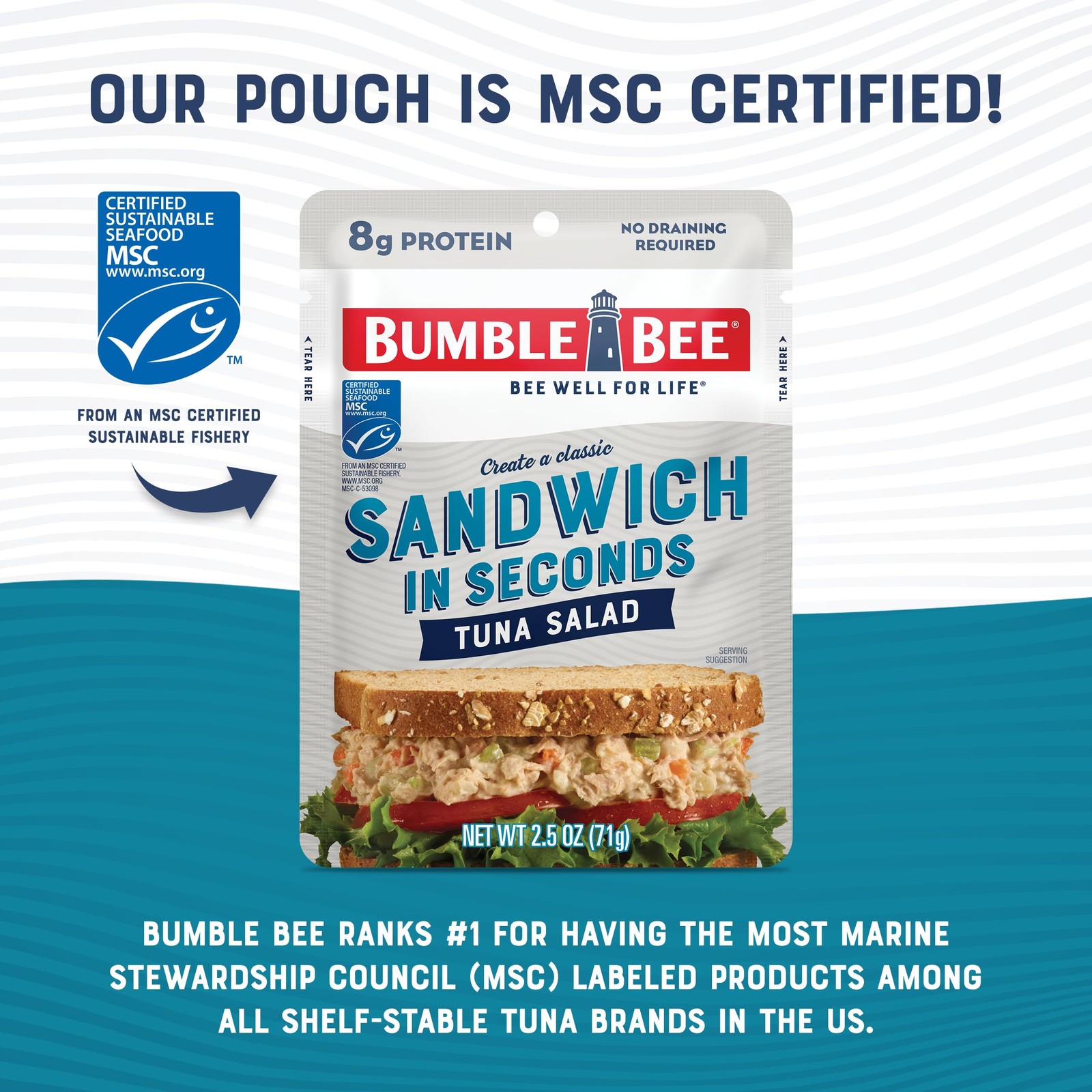 Tuna Salad Wild Caught 2.5 oz Pouches Pack of 12 Gluten Free 8g Protein