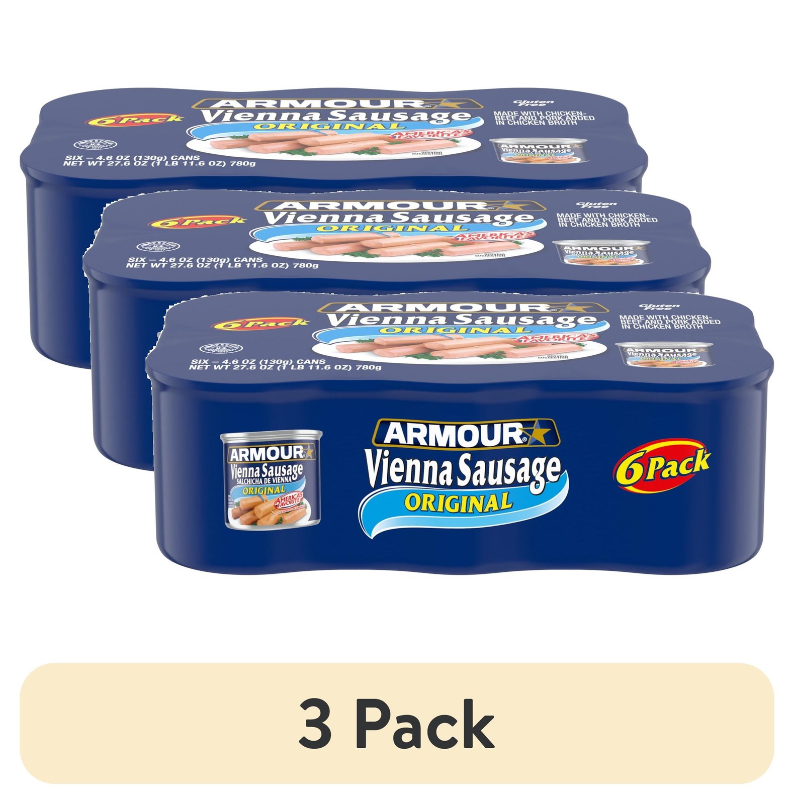 (3 pack) Sausage, Original Flavor, 7g Protein Per Serving, 4.6 oz (Pack of 6)