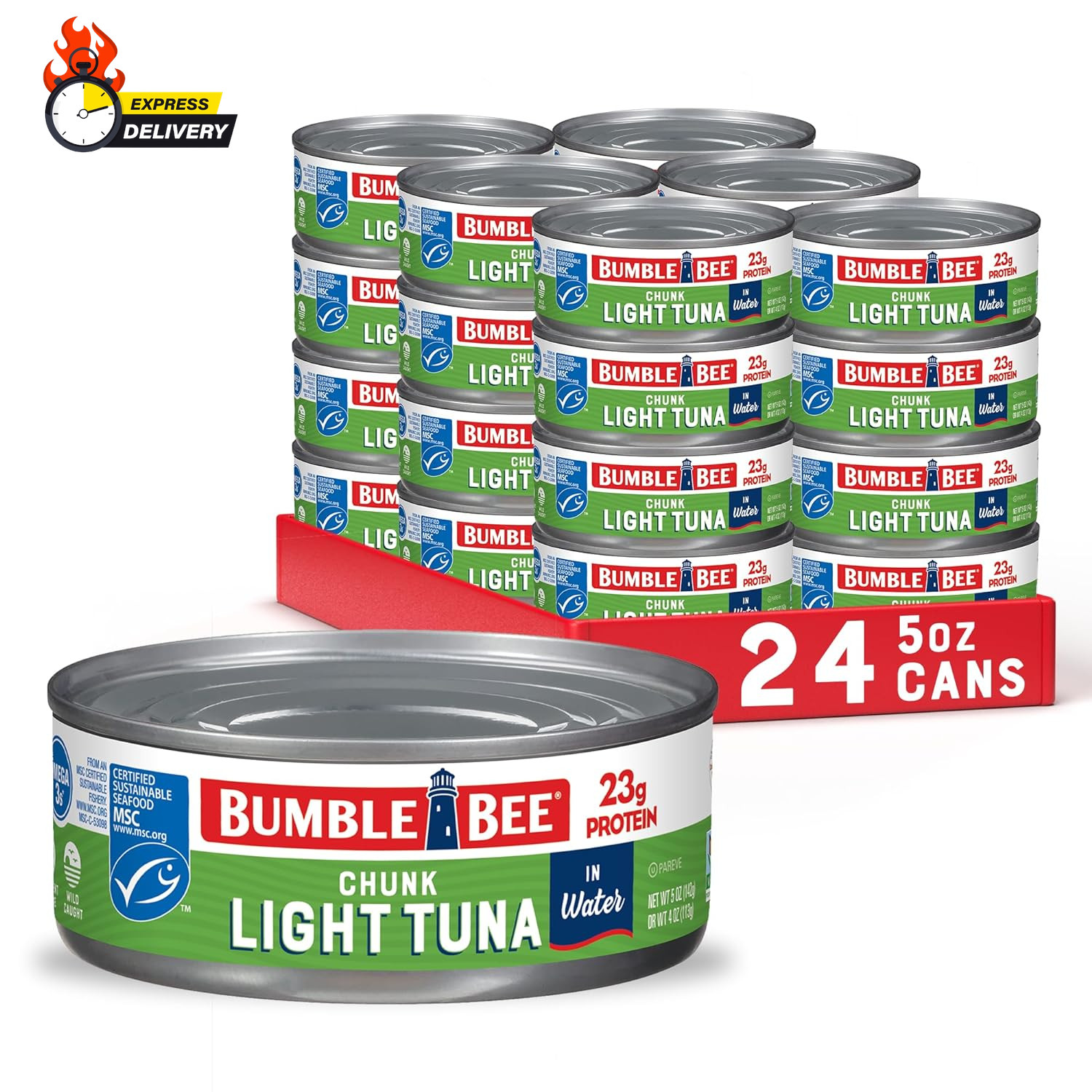 Chunk Light Tuna in Water, 5 Oz Cans (Pack of 24) – Wild Caught – 22G Protein pe